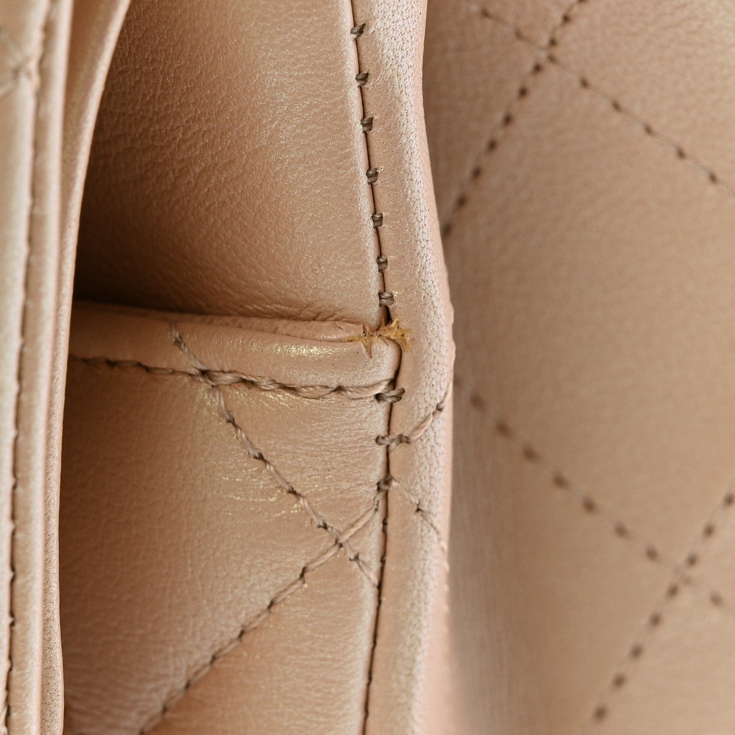 Iridescent Lambskin Quilted Medium Double Flap Beige