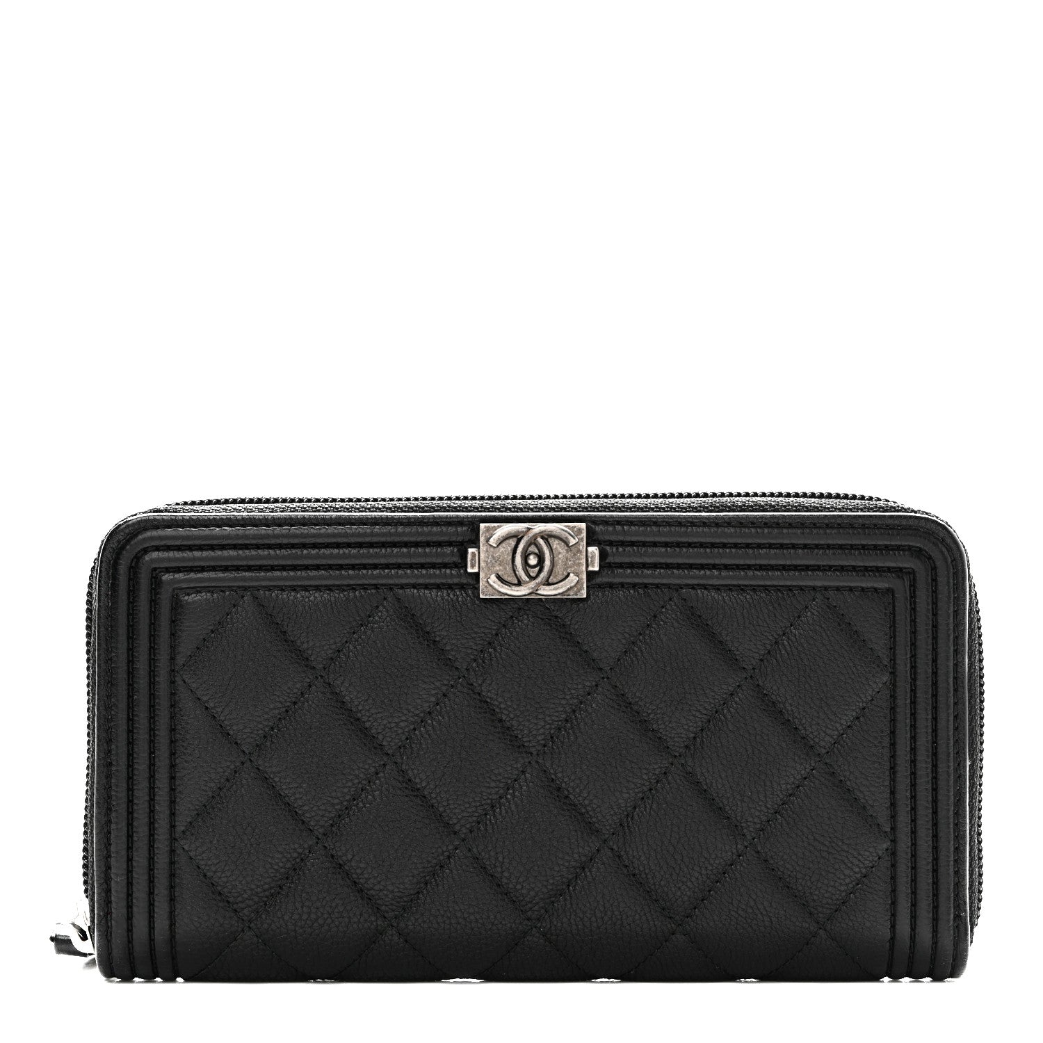 Caviar Quilted Boy Long Zip Around Wallet Black