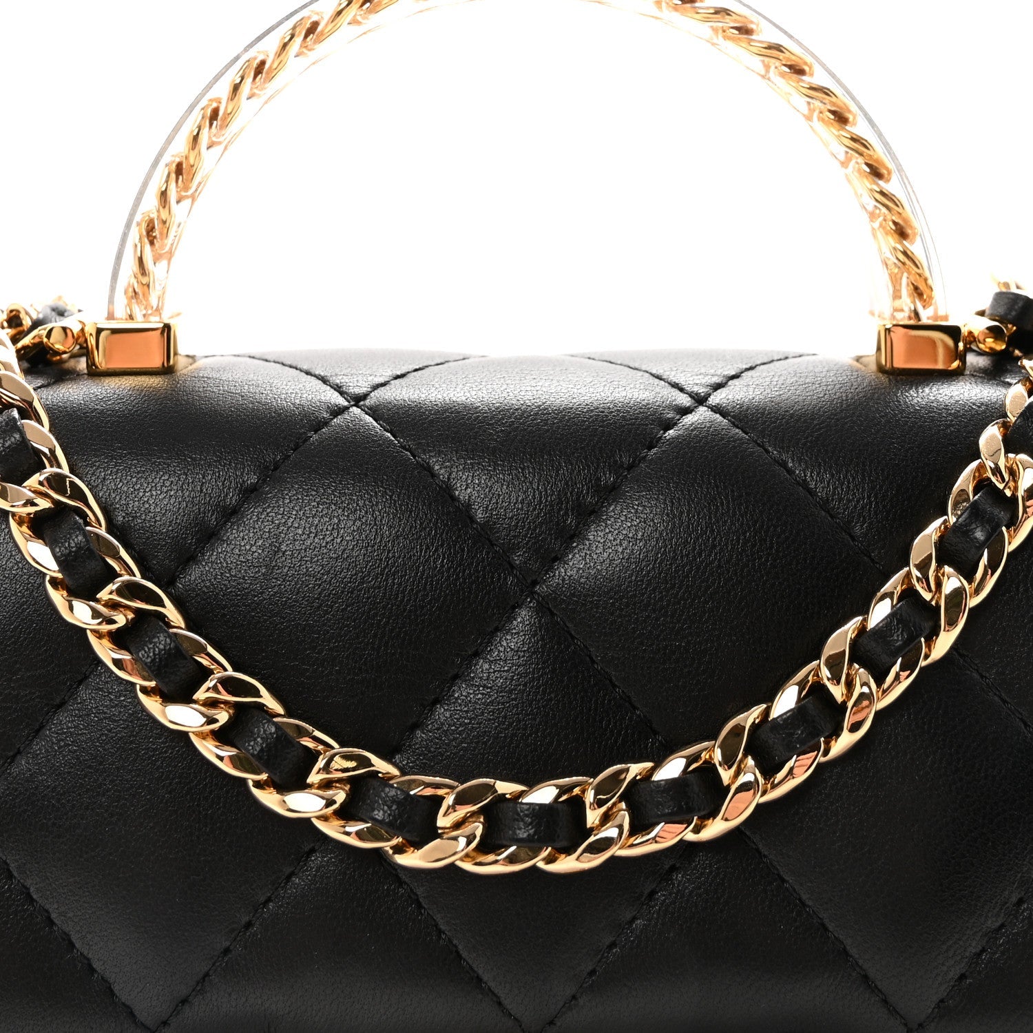 Lambskin Resin Quilted Top Handle Flap Black
