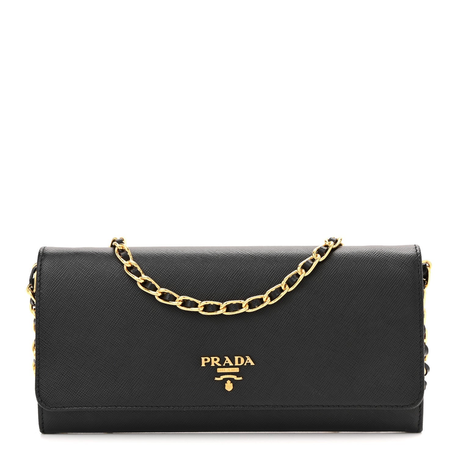 Saffiano Metal Oro Chain Wallet Black