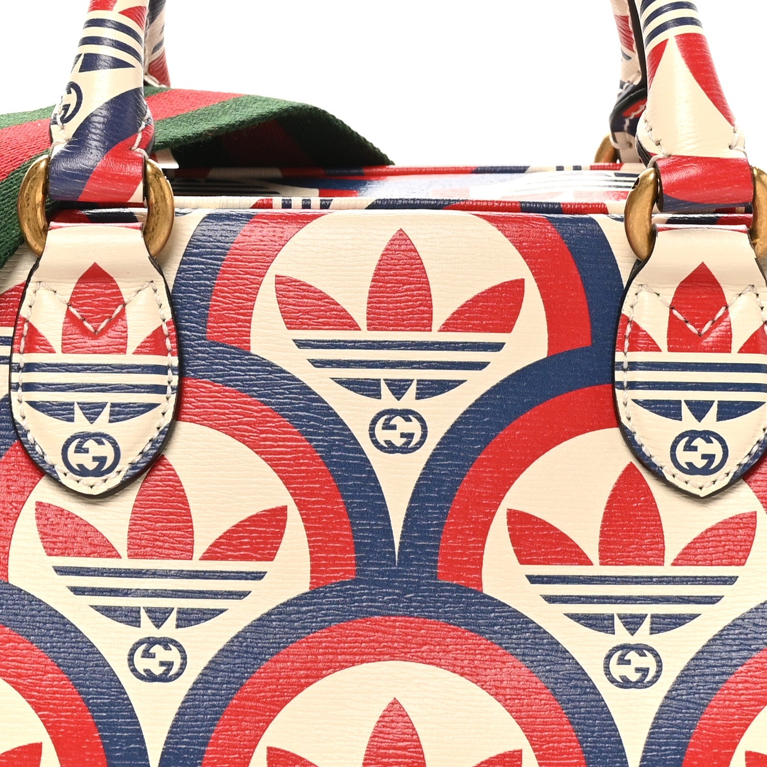 X ADIDAS Shangai Calfskin Web Trefoil Interlocking G Mini Duffle Bag Red White Blue