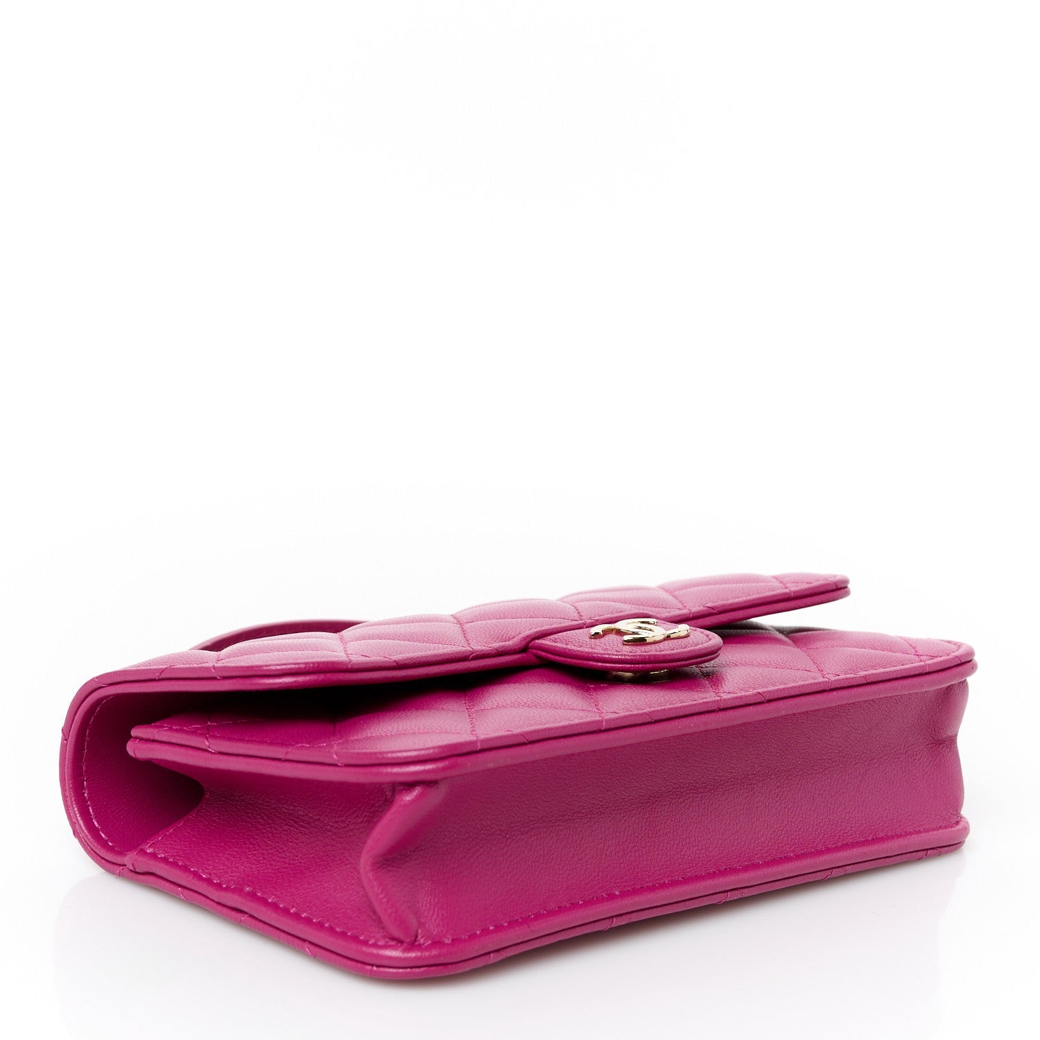 Lambskin Quilted Flap Phone Holder With Chain Fuchsia