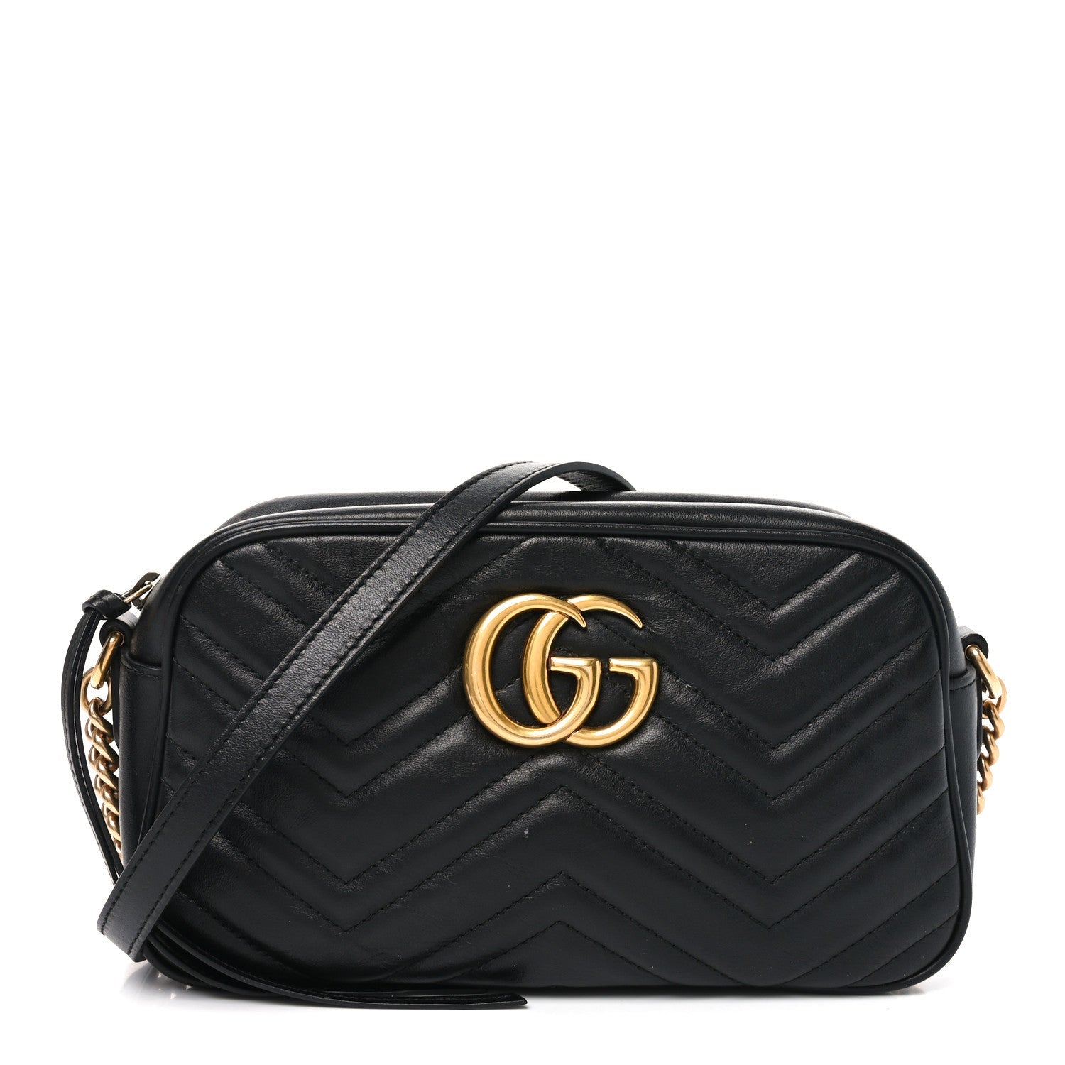 Calfskin Matelasse Small GG Marmont Chain Shoulder Bag Black