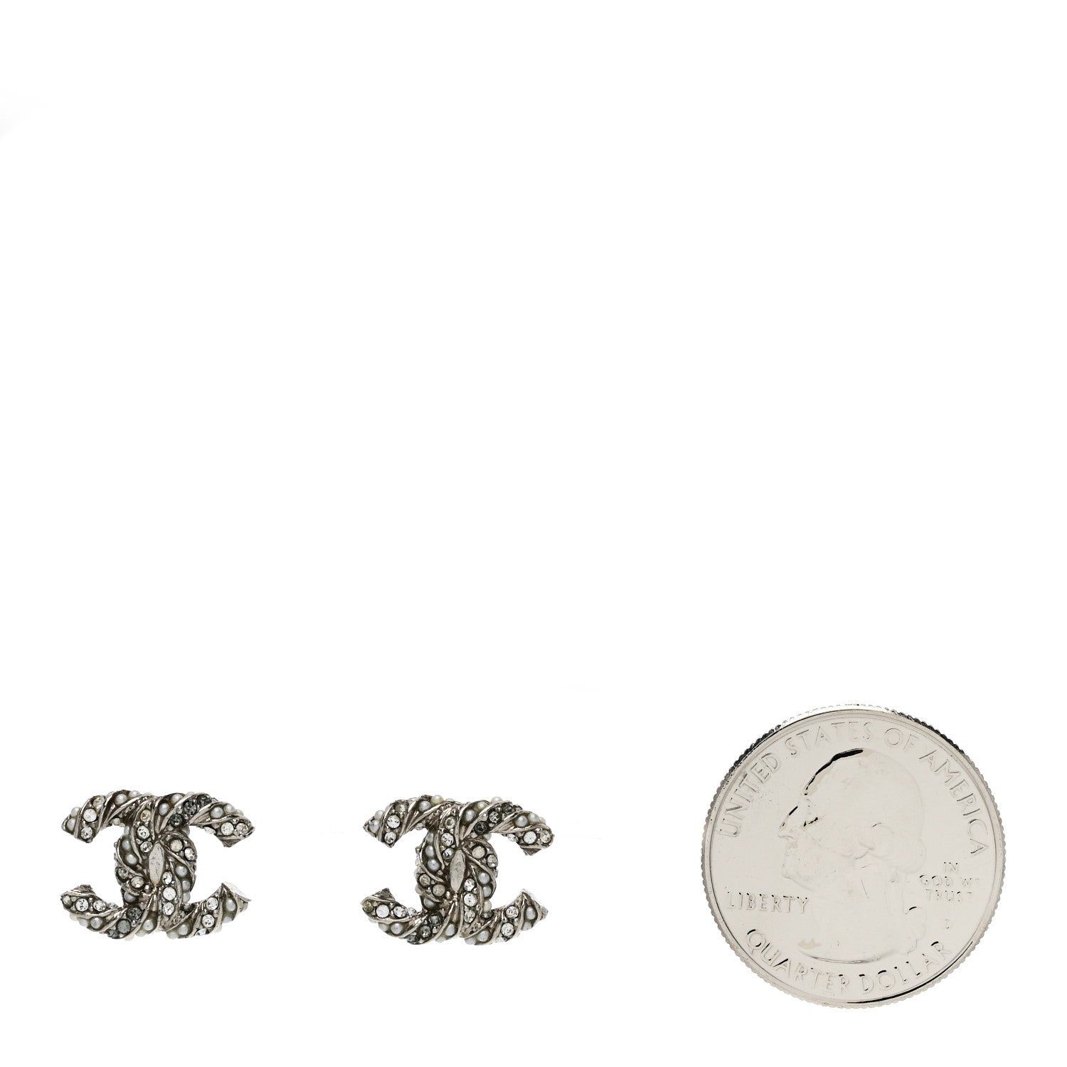 Crystal Pearl Twisted CC Earrings Silver