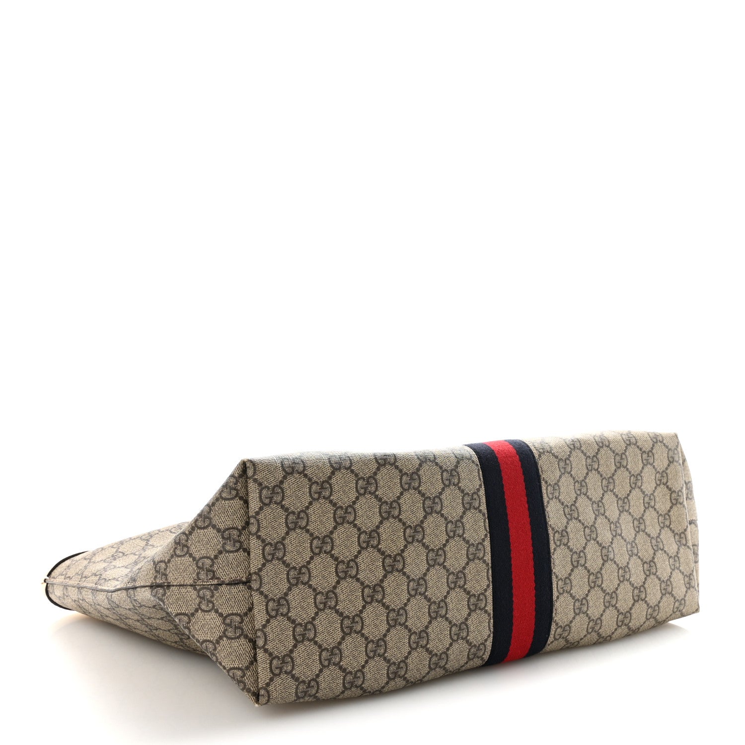 GG Supreme Monogram Textured Calfskin Web Medium Ophidia Shopping Tote Beige Ebony Mystic White