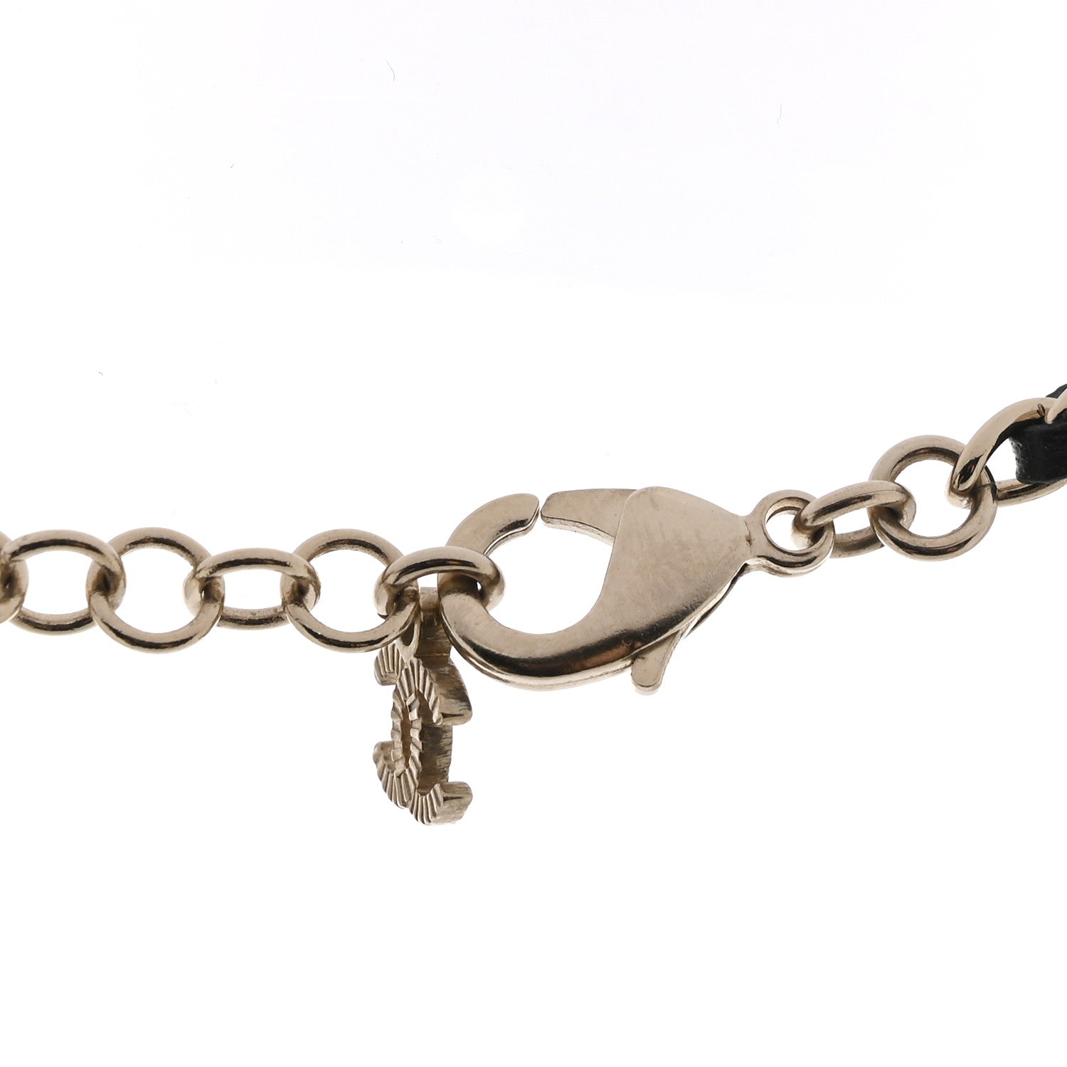 Lambskin Crystal CC Chain Choker Necklace Black Gold