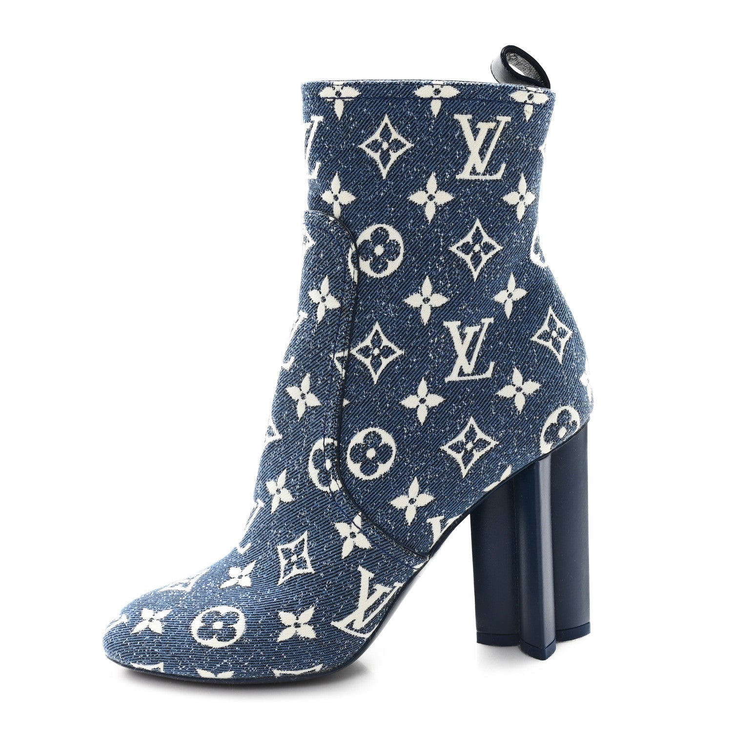 Denim Monogram Silhouette Ankle Boots 37 Navy Blue