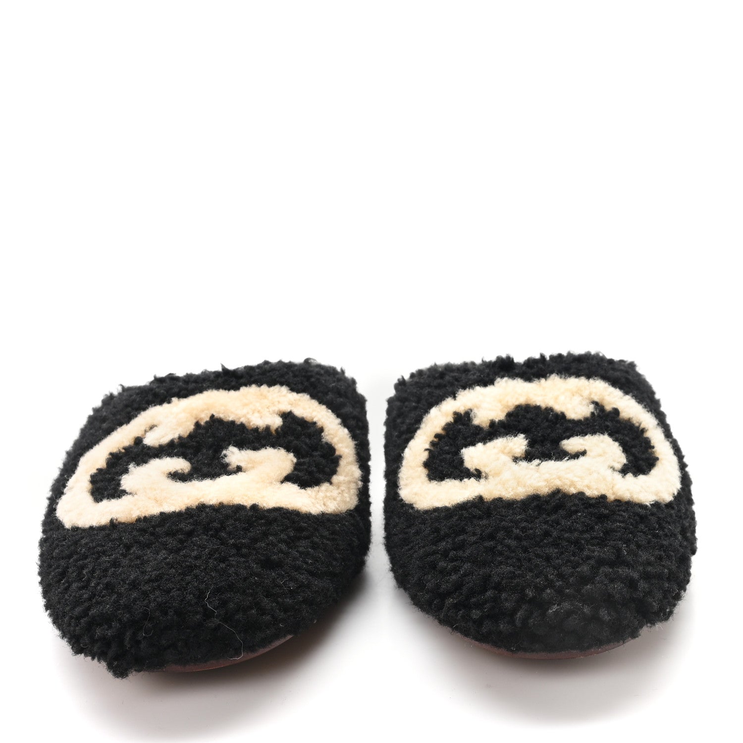 Faux Shearling Interlocking G Womens Eileen Slippers 36.5 Butterscotch Black