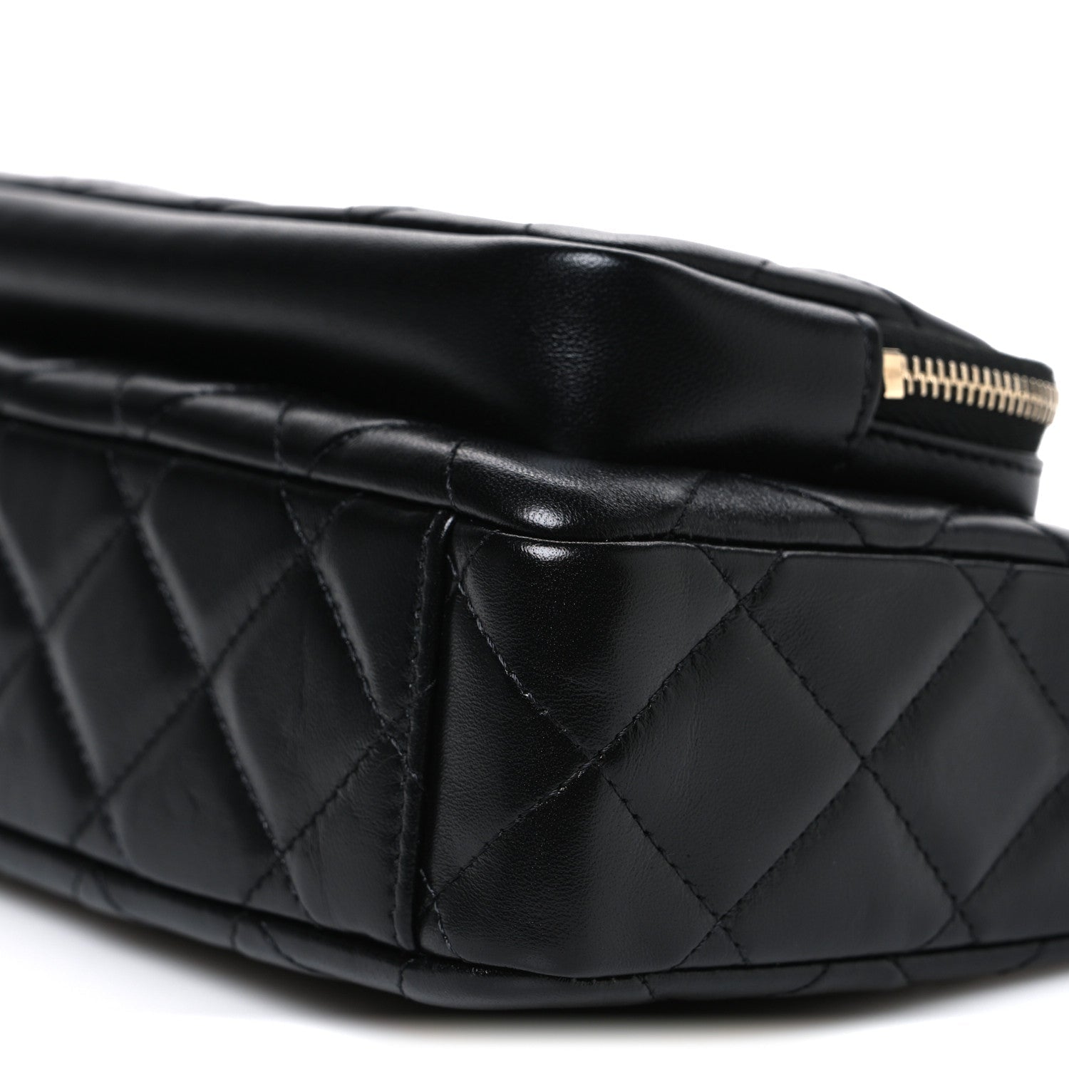 Shiny Crumpled Lambskin Quilted Small Preppy Pocket Clutch With Chain Black