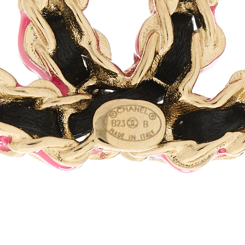 Lambskin CC Chain Earrings Black Gold Pink