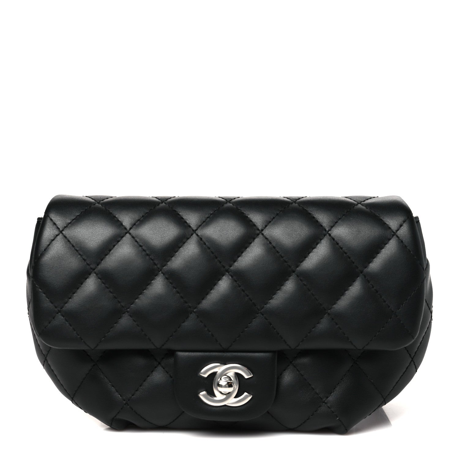 Calfskin Quilted CC Uniform Flap Belt Bag Black