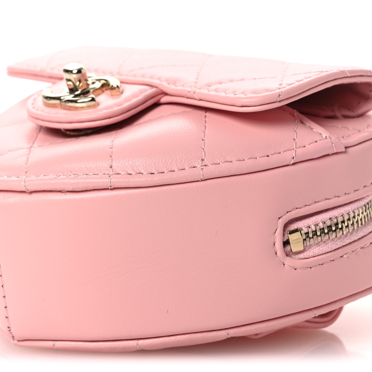 Lambskin Quilted CC In Love Heart Waist Belt Bag With Chain Light Pink