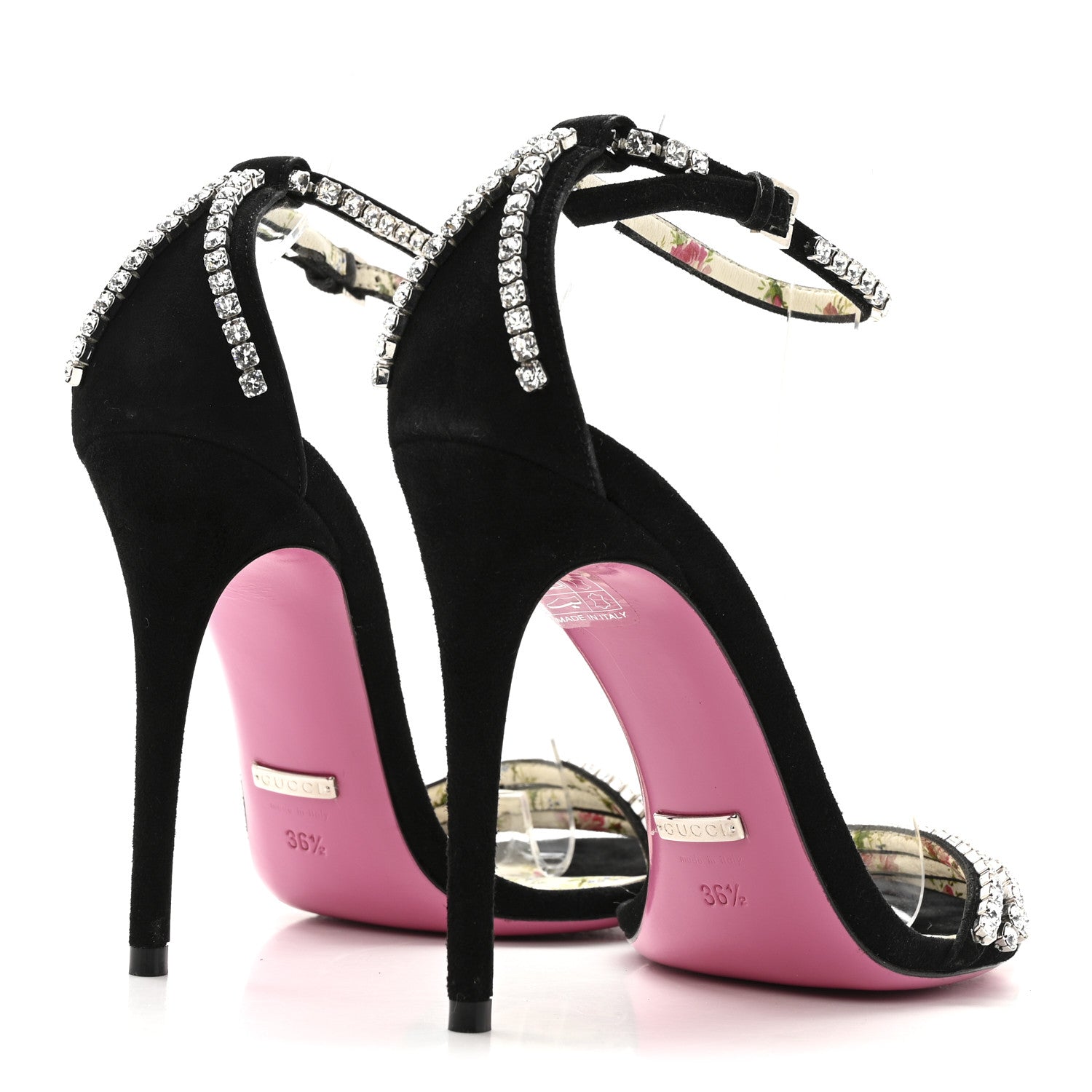 Kid Scamosciato Crystal Ankle Strap High Heel Sandals 36.5 Black