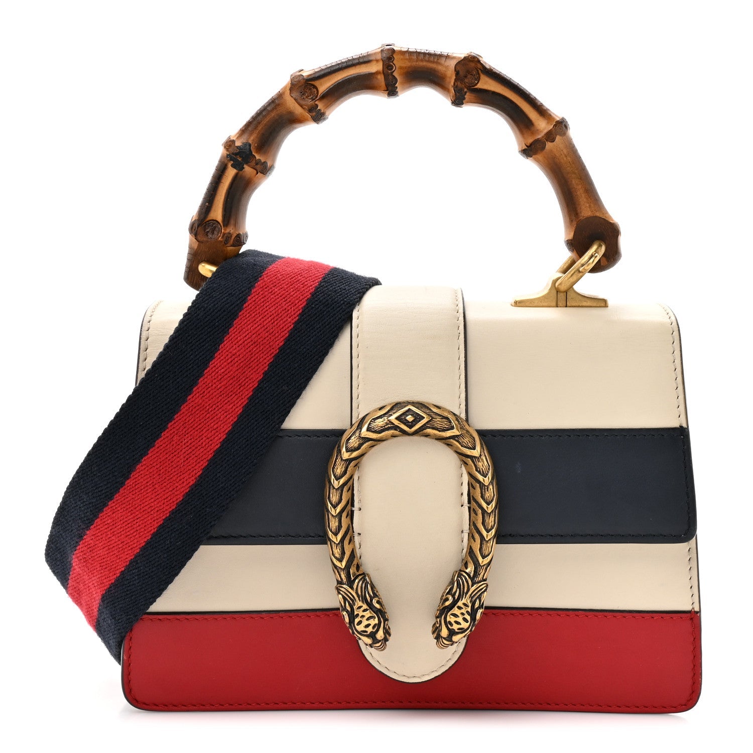 Calfskin Bamboo Web Mini Dionysus Top Handle Bag White Blue Hibiscus Red