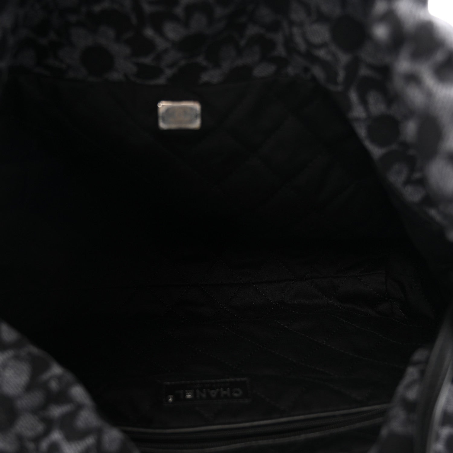 Denim Quilted Floral Print Small Chanel 22 Black