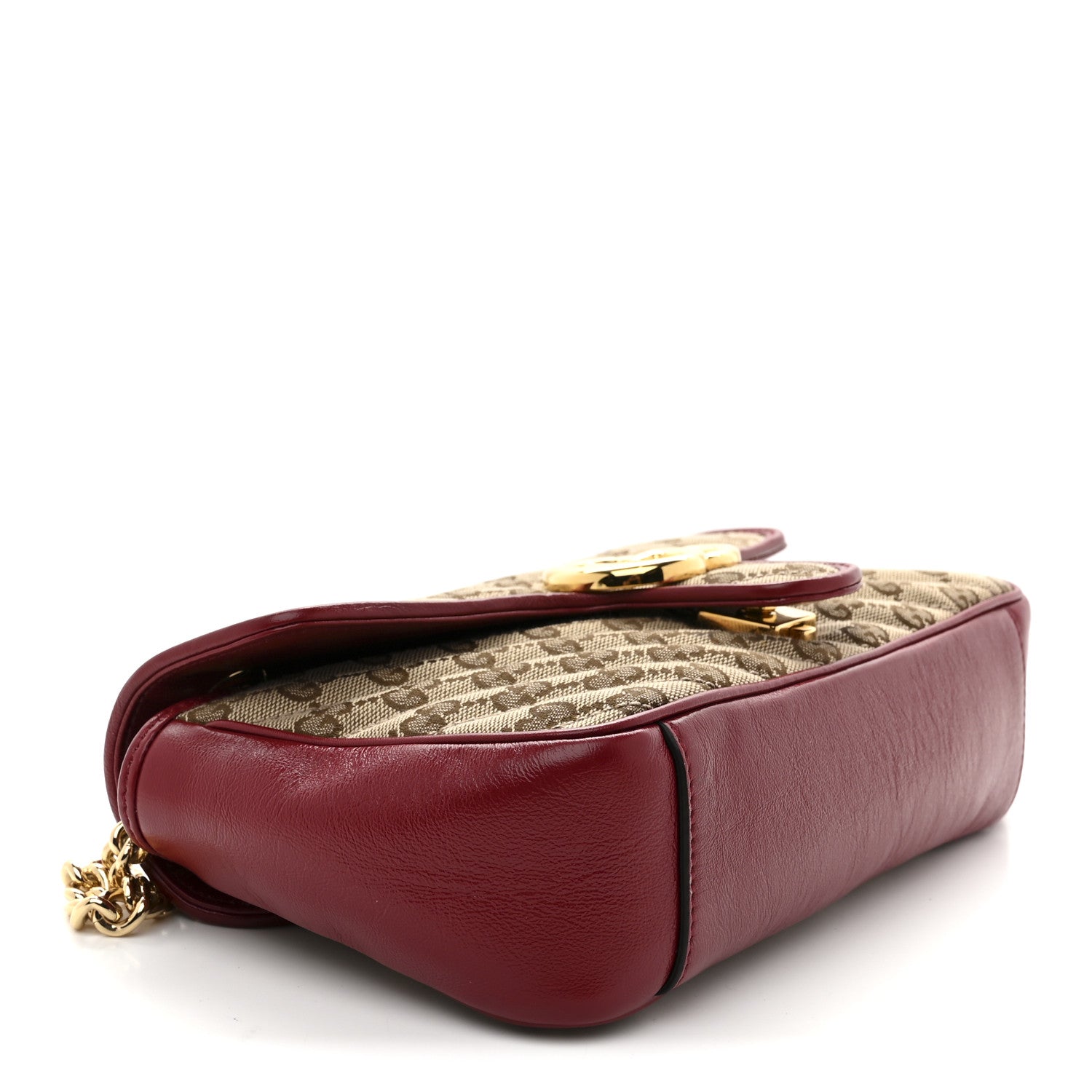 Monogram Azalea Calfskin Matelasse Diagonal Mini GG Marmont Shoulder Bag Beige Ebony New Cherry Red