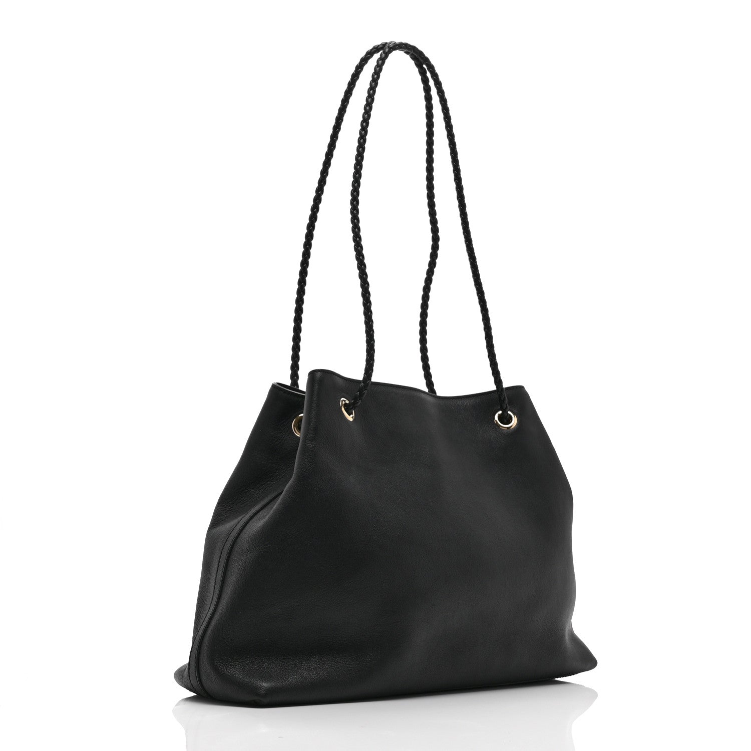 Calfskin Medium Braided Handle Gifford Tote Black