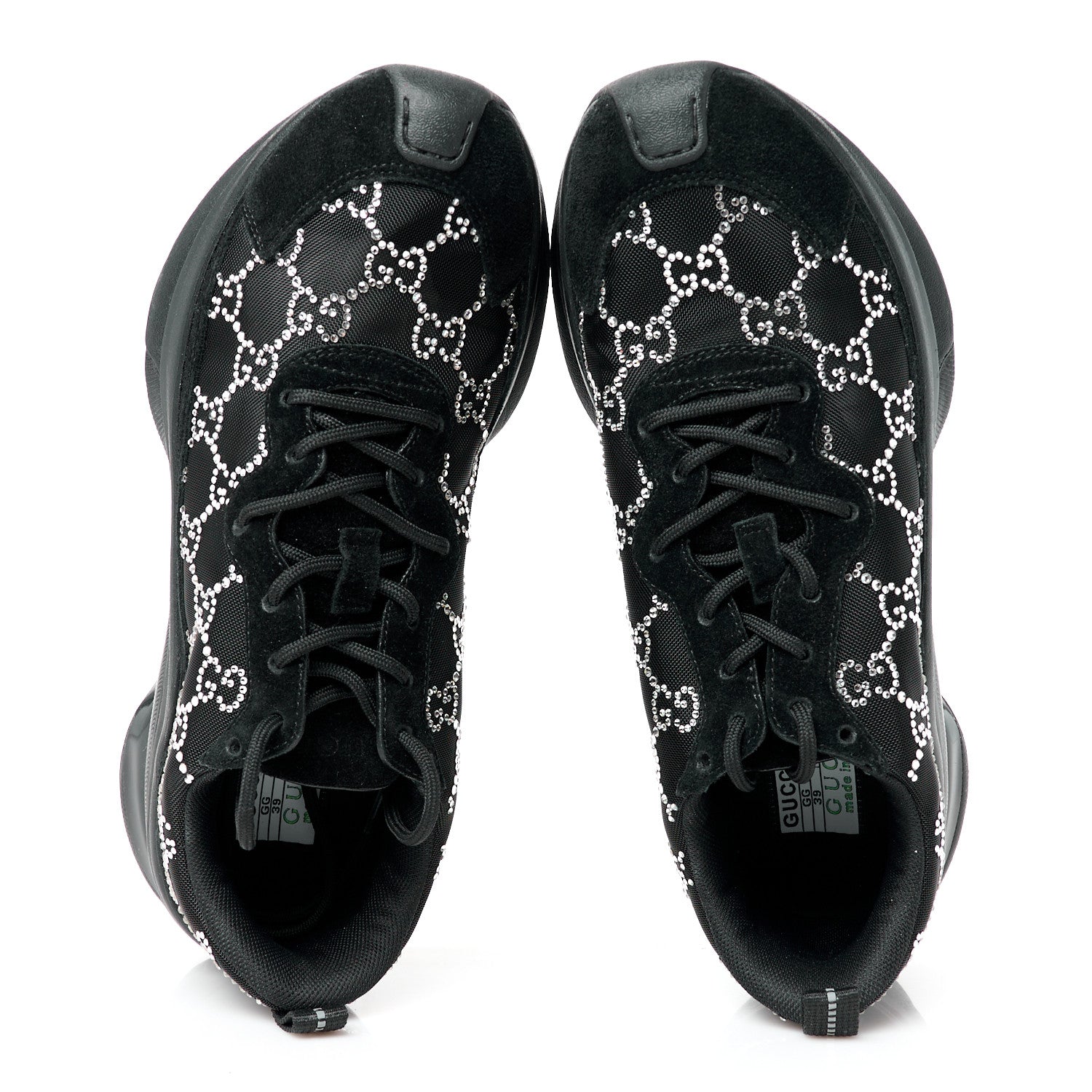 Tela Retino Mesh Crystal Suede GG Monogram Womens Gucci Run Sneakers 39 Black Silver