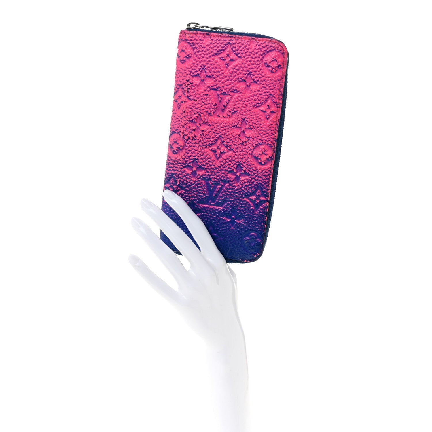 Taurillon Illusion Zippy Vertical Wallet Bleu Rose