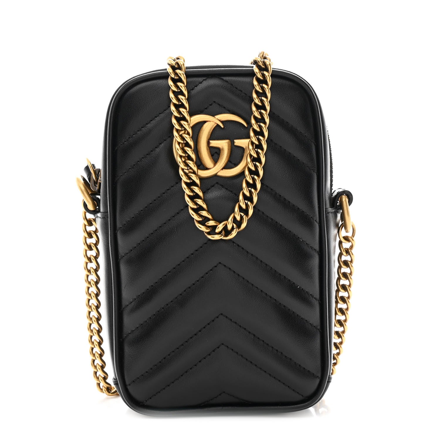 Calfskin Matelasse Mini GG Marmont Crossbody Bag Black