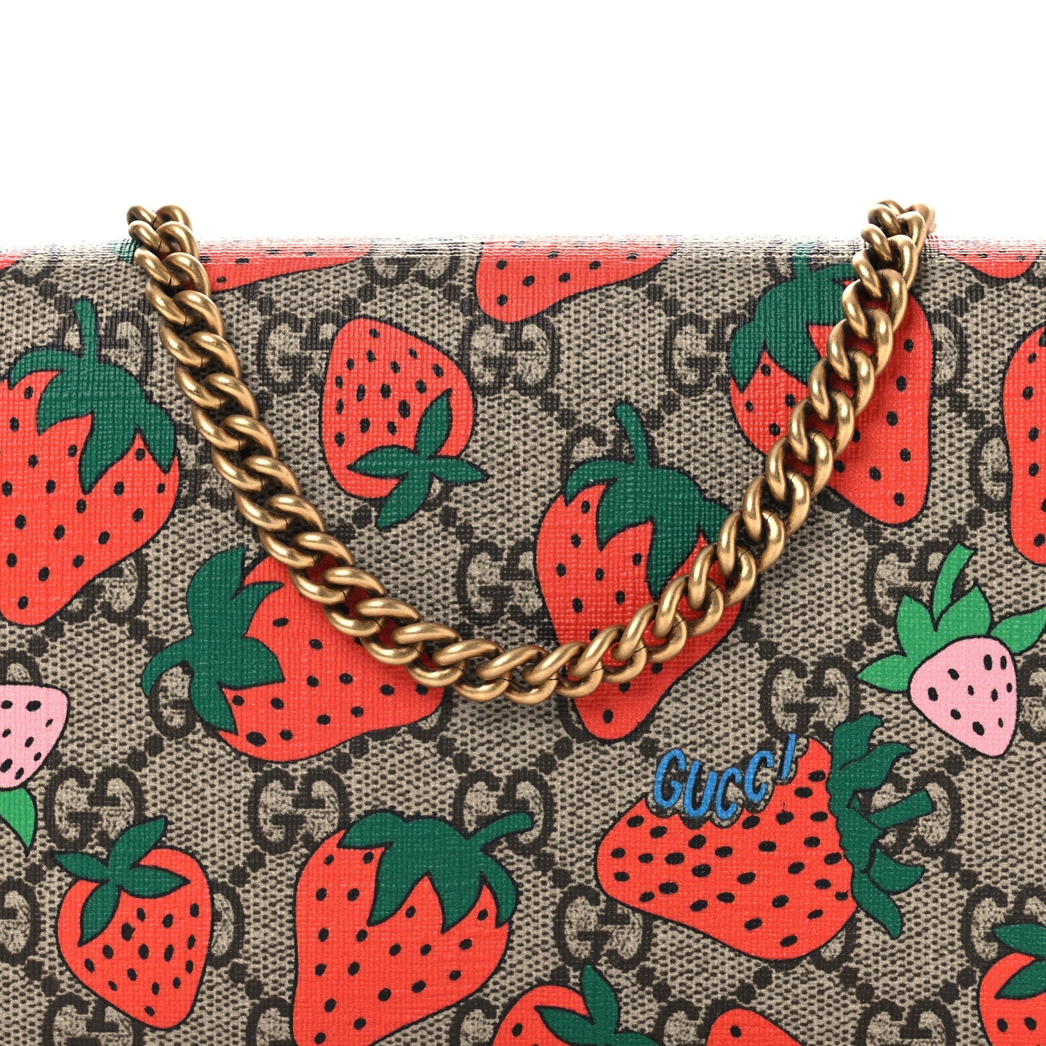GG Supreme Monogram Strawberry Chain Wallet