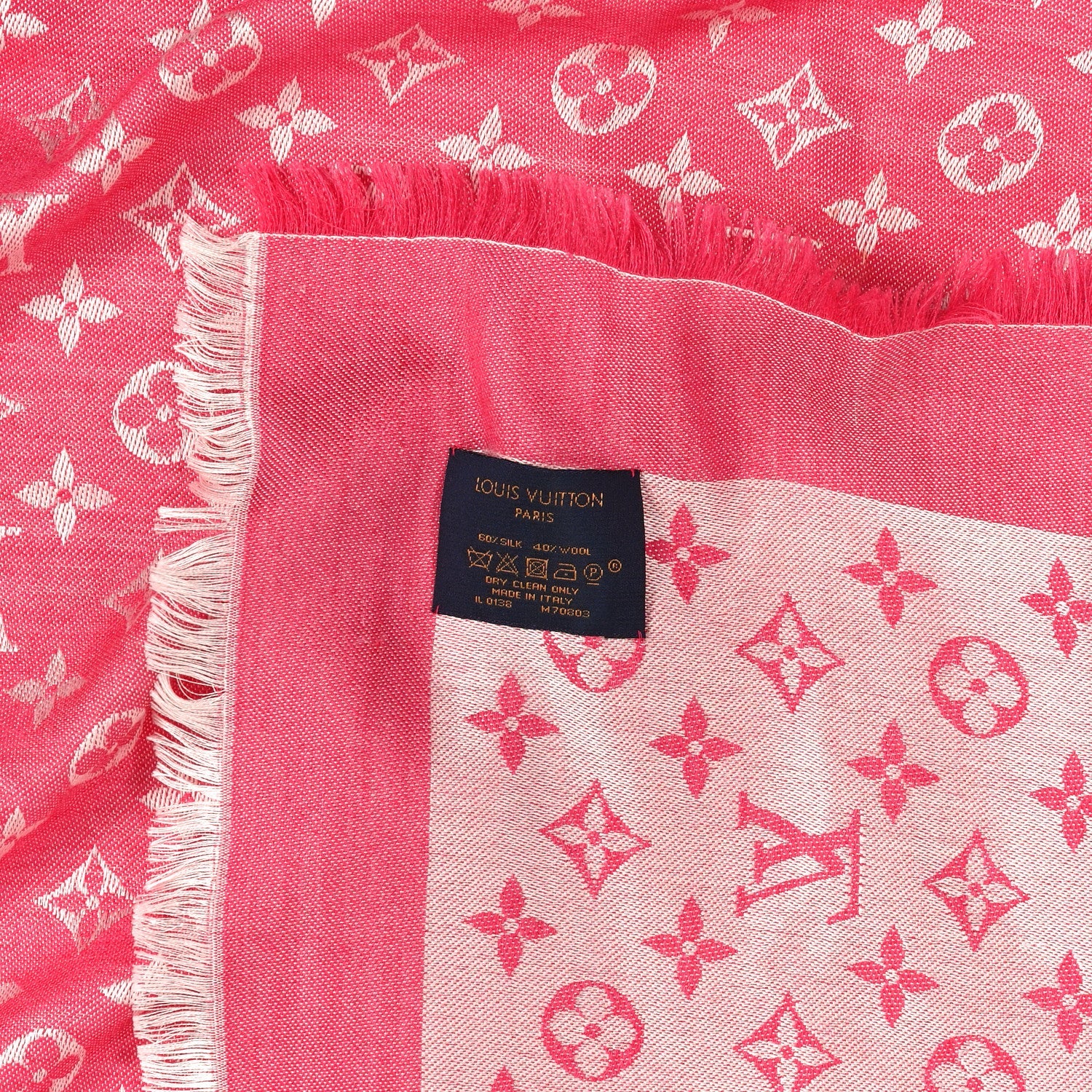 Wool Silk Monogram Denim Shawl Pivoine