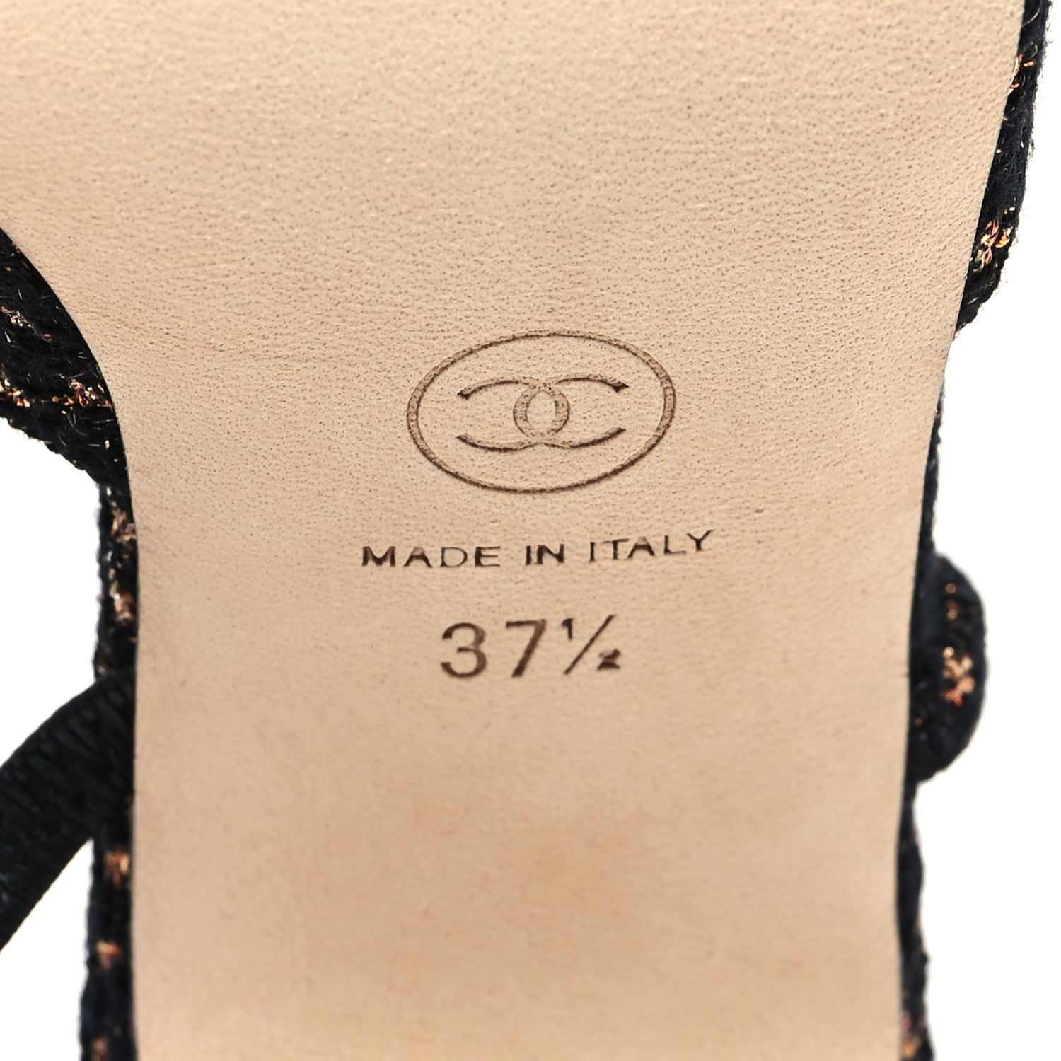 Iridescent Tweed Grosgrain Cap Toe CC Slingback Pumps 37.5 Black Gold