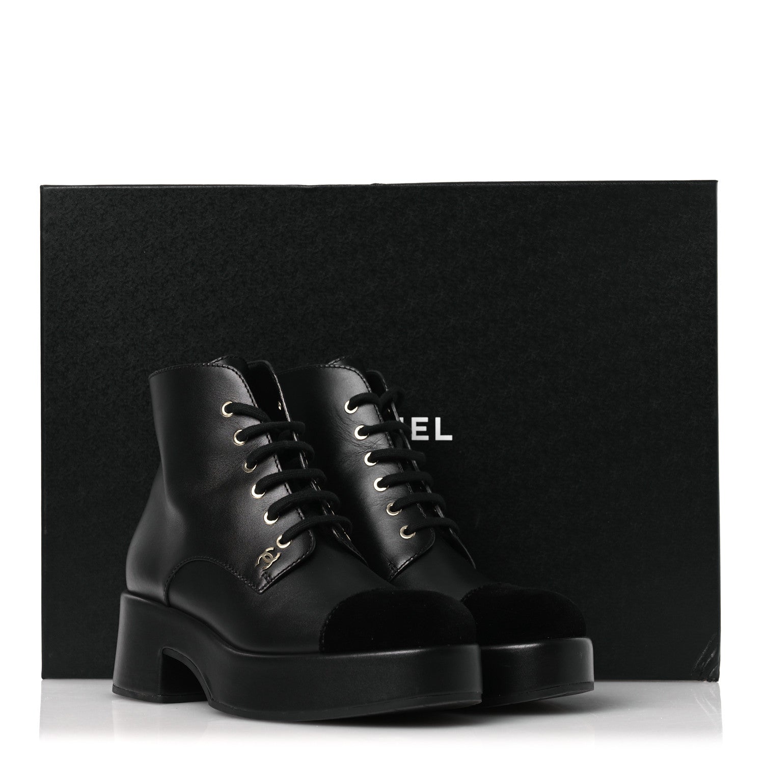 Calfskin Velvet CC Cap Toe Boots 40 Black