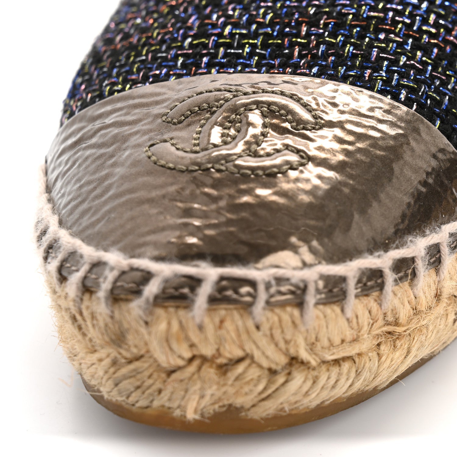 Metallic Tweed Patent CC Espadrilles 37 Black Silver