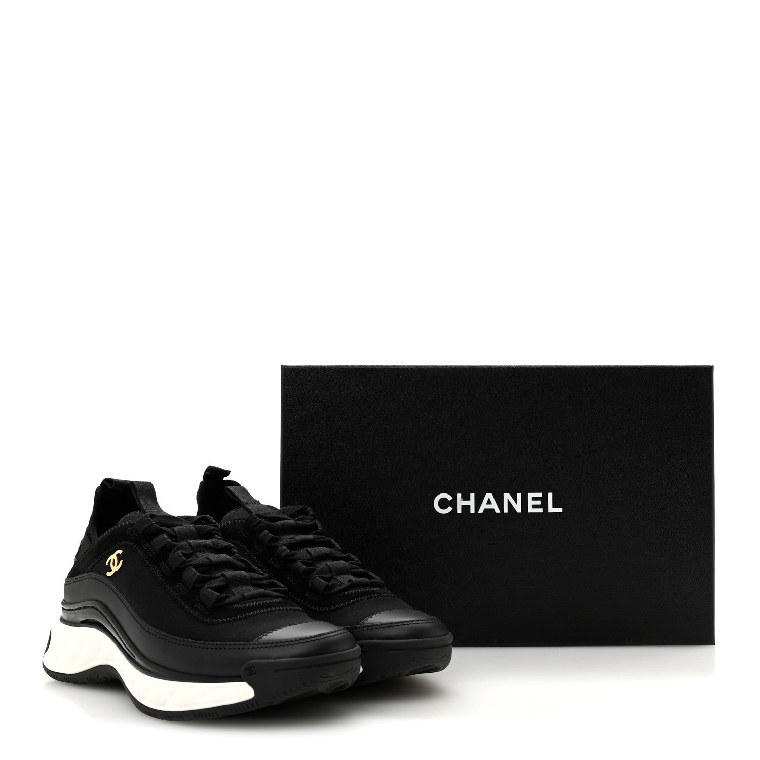 Velvet Calfskin Mixed Fibers CC Sneakers 37.5 Black