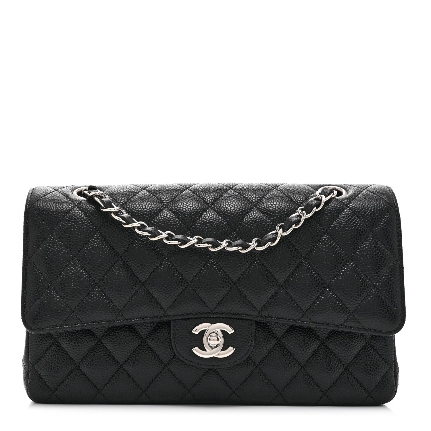 Caviar Quilted Medium Double Flap Black