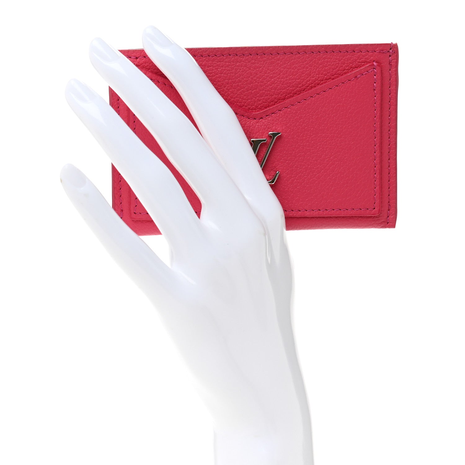 Calfskin Lockme Card Holder Hot Pink