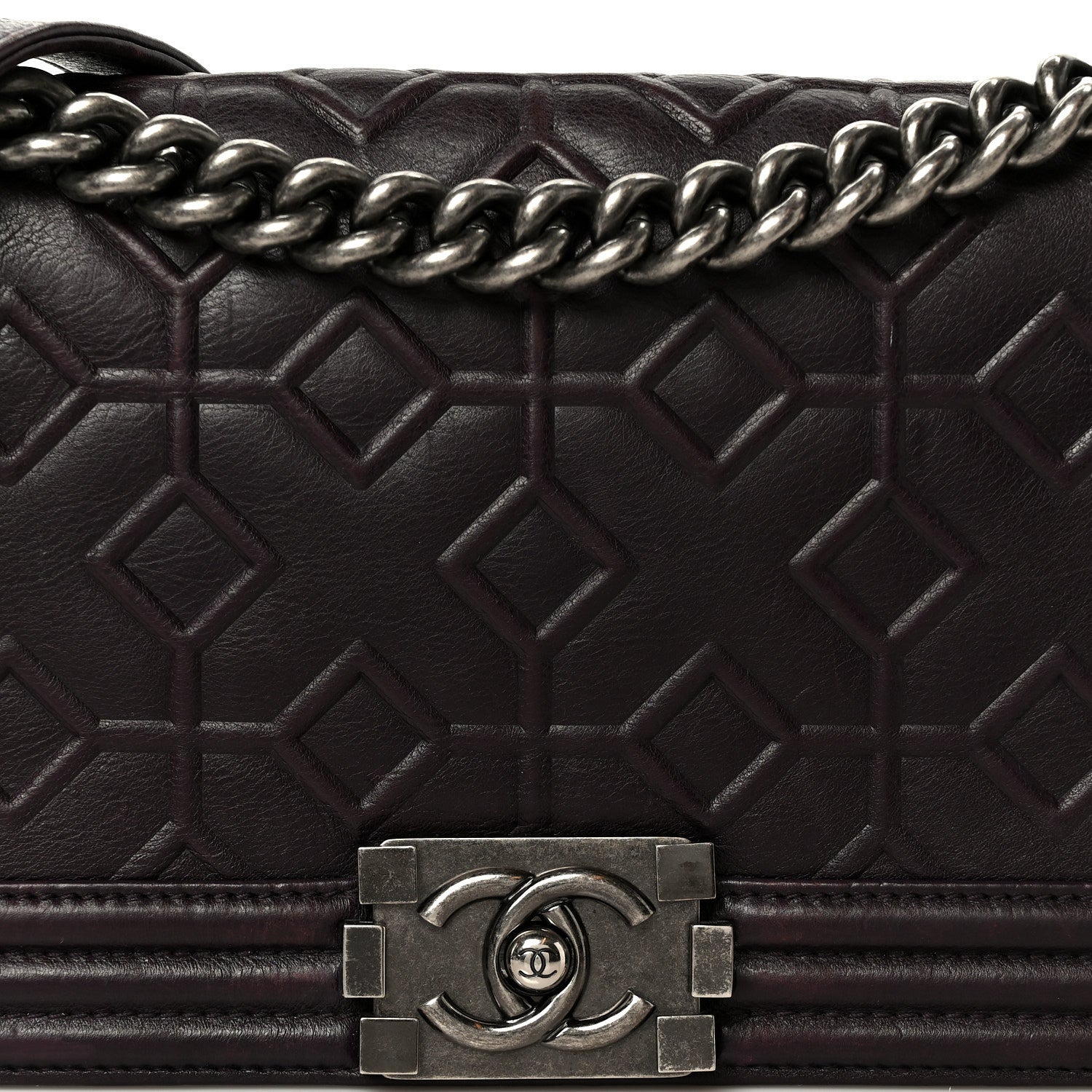 Calfskin Crystal Embossed Medium Boy Flap Plum