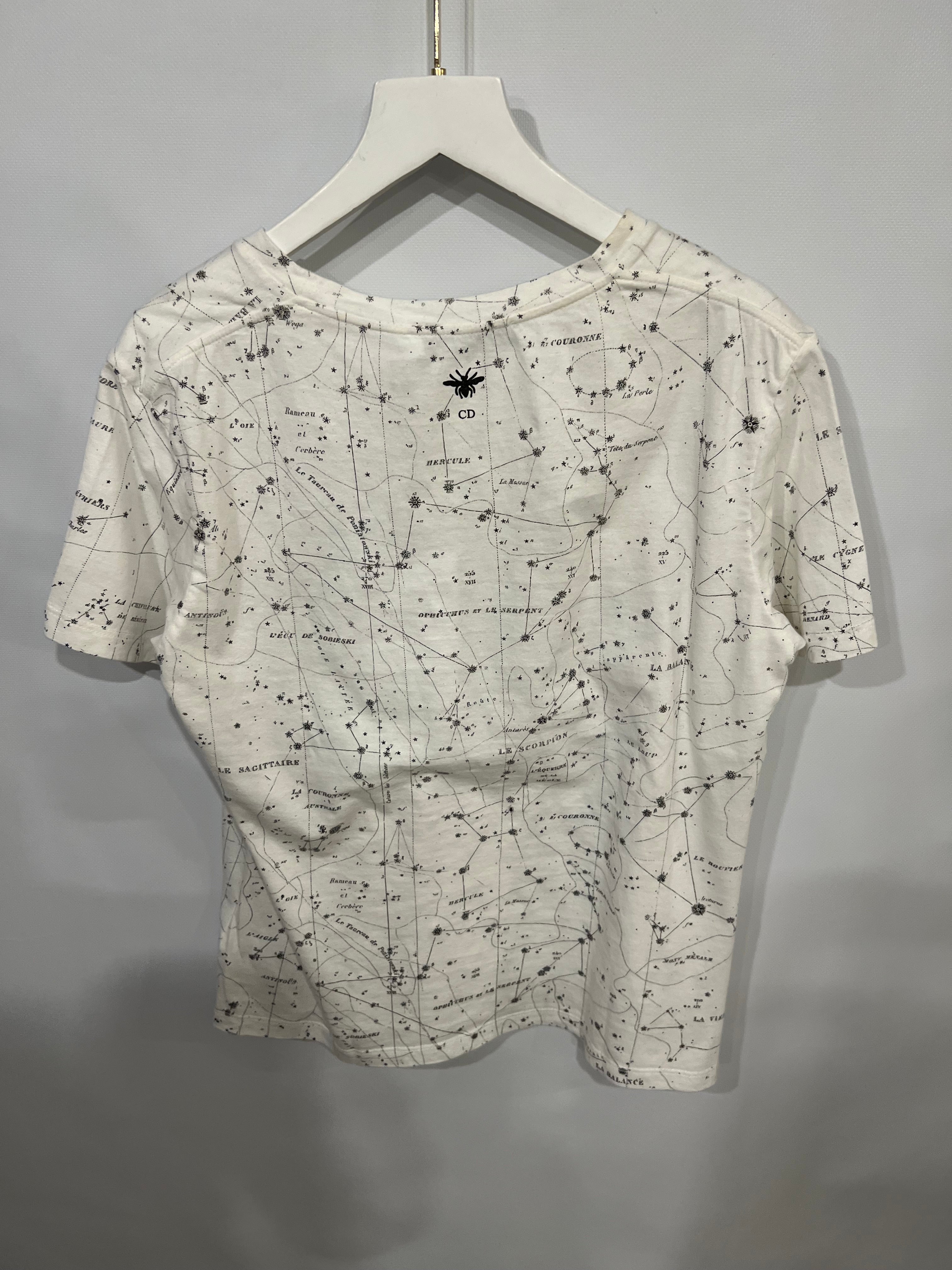 Christian Dior White Short-Sleeved Constellation T-Shirt with Multi-Colour Floral Print and Back Logo Detail Size M (UK 10)