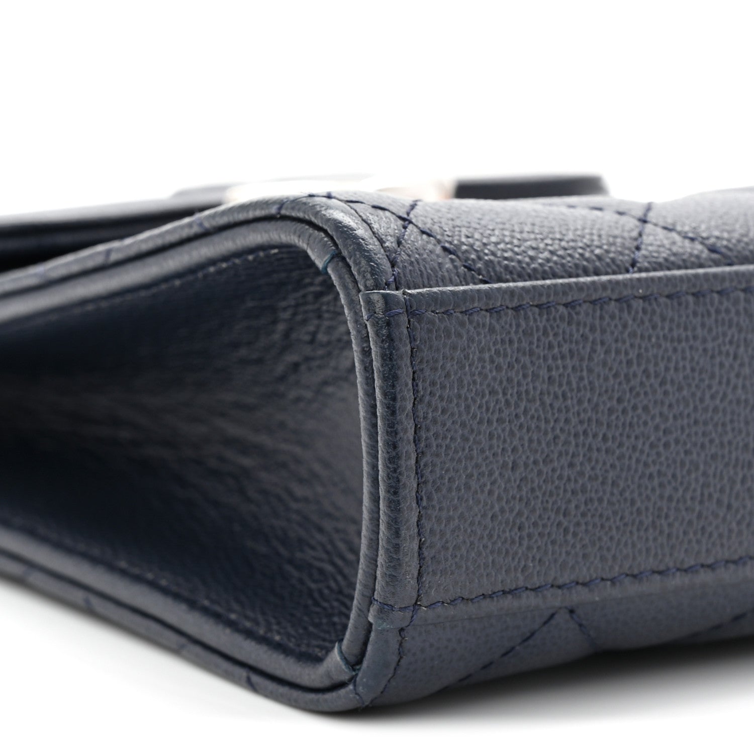 Grained Calfskin Quilted CC Box Clutch With Chain Navy