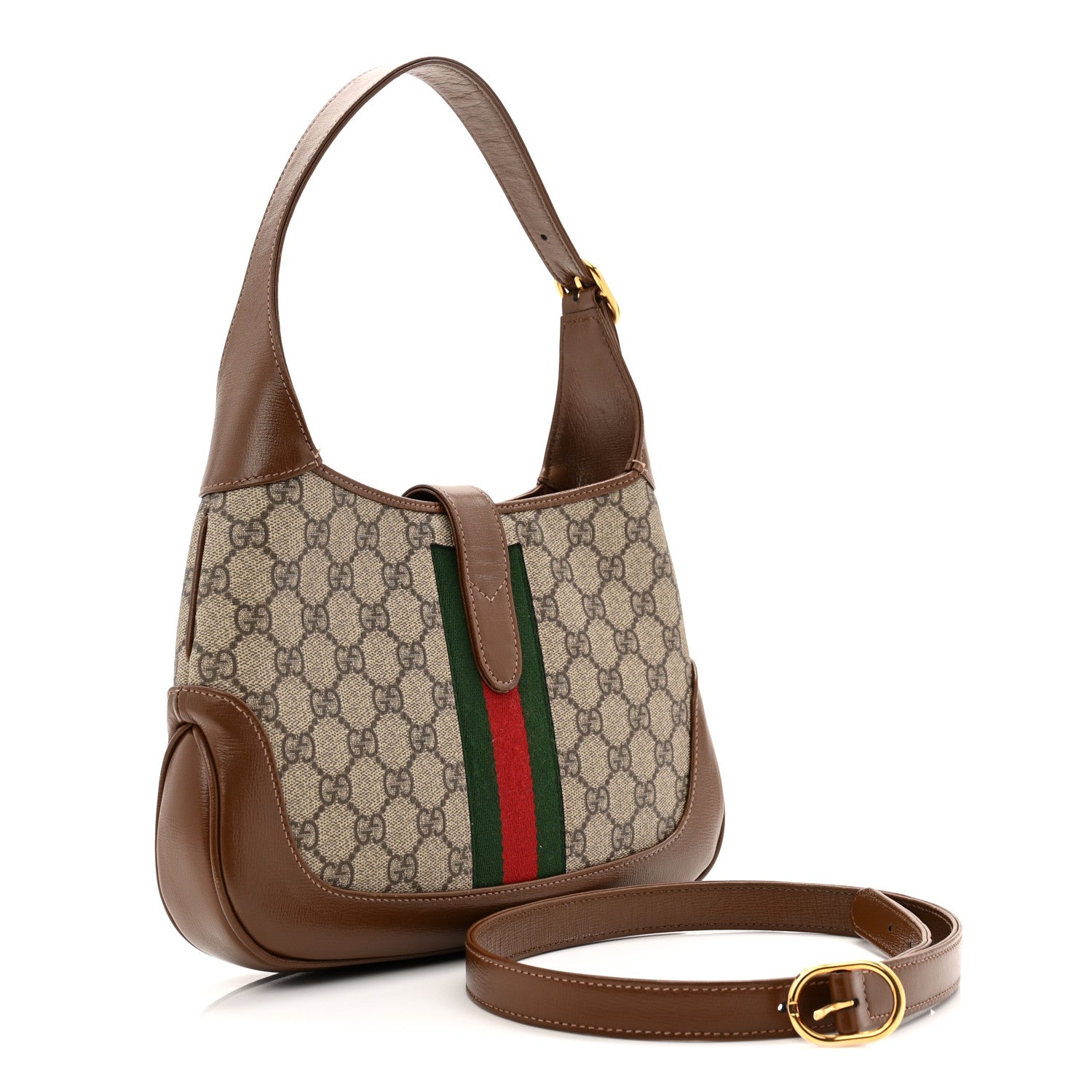 GG Supreme Monogram Azalea Calfskin Web Small Jackie 1961 Hobo Beige Ebony Brown Sugar