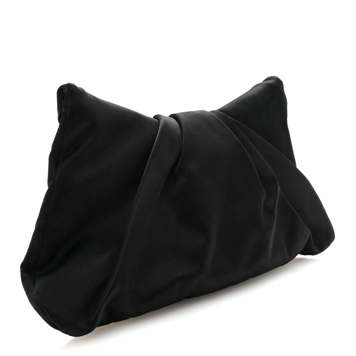 Satin Quilted Half Moon Clutch  Black