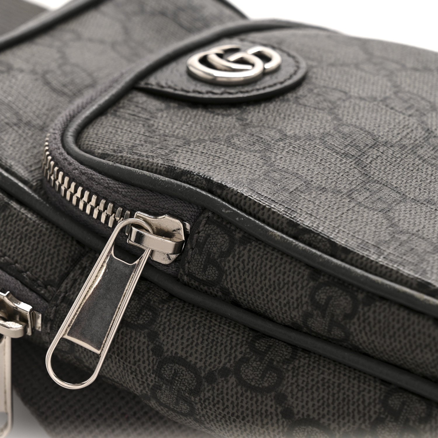 GG Supreme Monogram Textured Dollar Calfskin Mini Ophidia Messenger Grey Black Graphite Grey