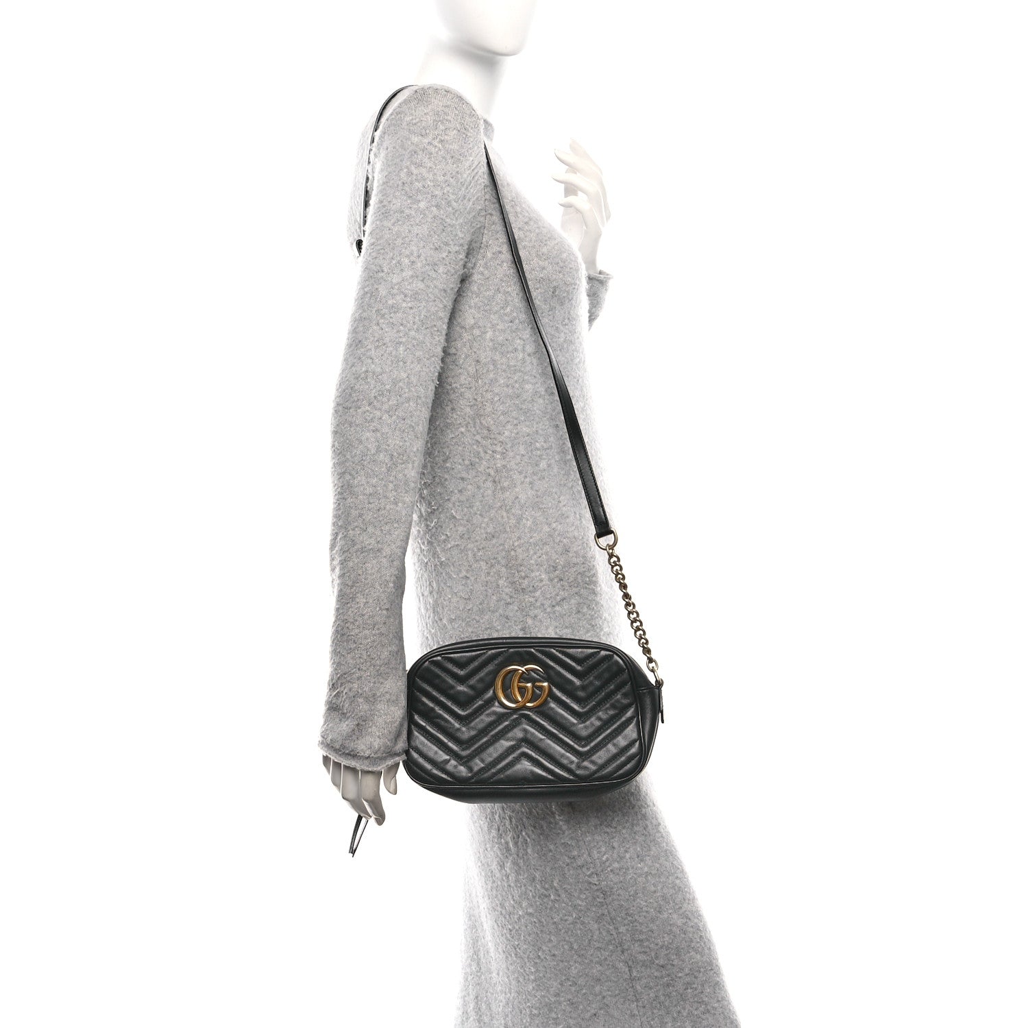 Calfskin Matelasse Small GG Marmont Chain Shoulder Bag Black