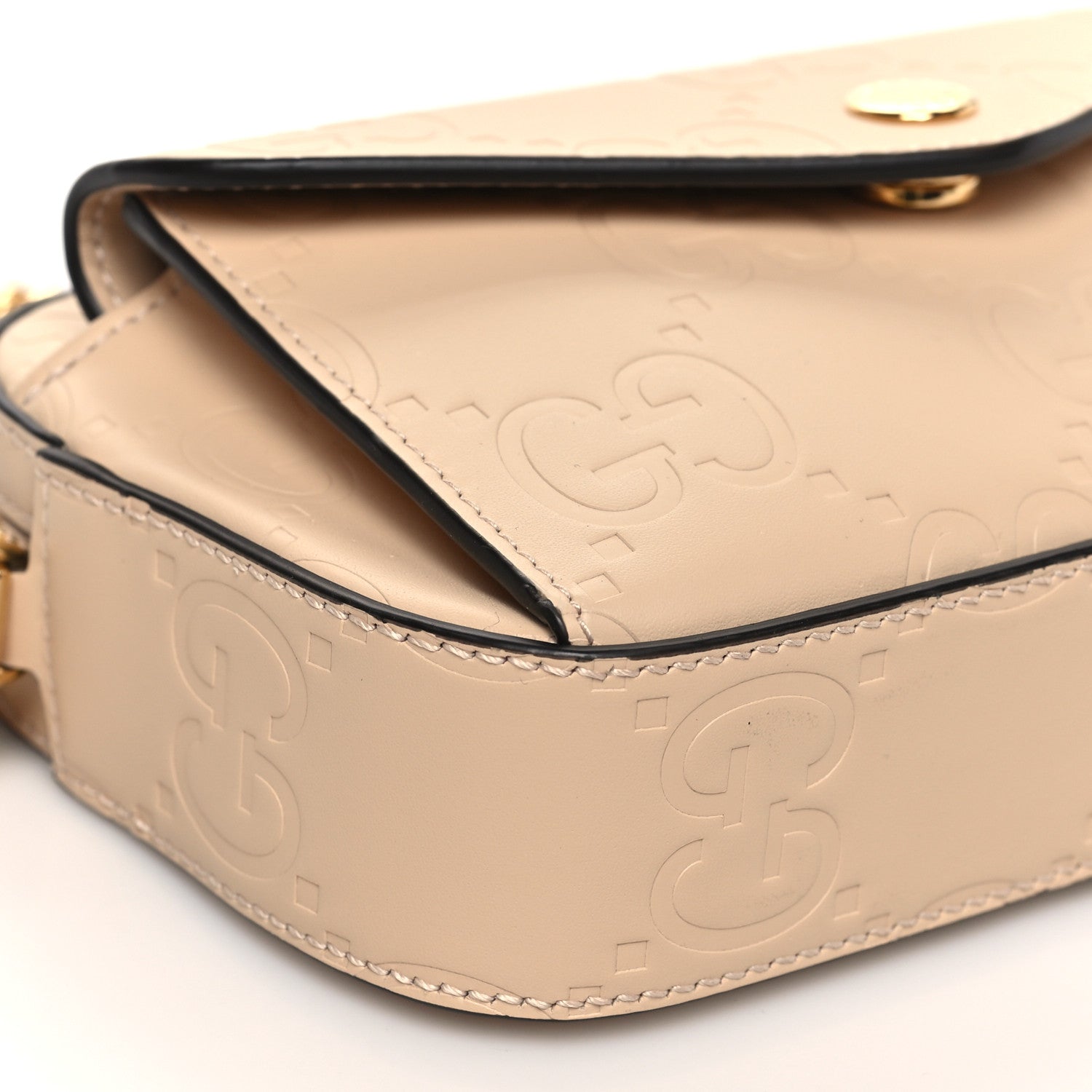 Calfskin GG Super Mini Debossed Chain Wallet Light Beige