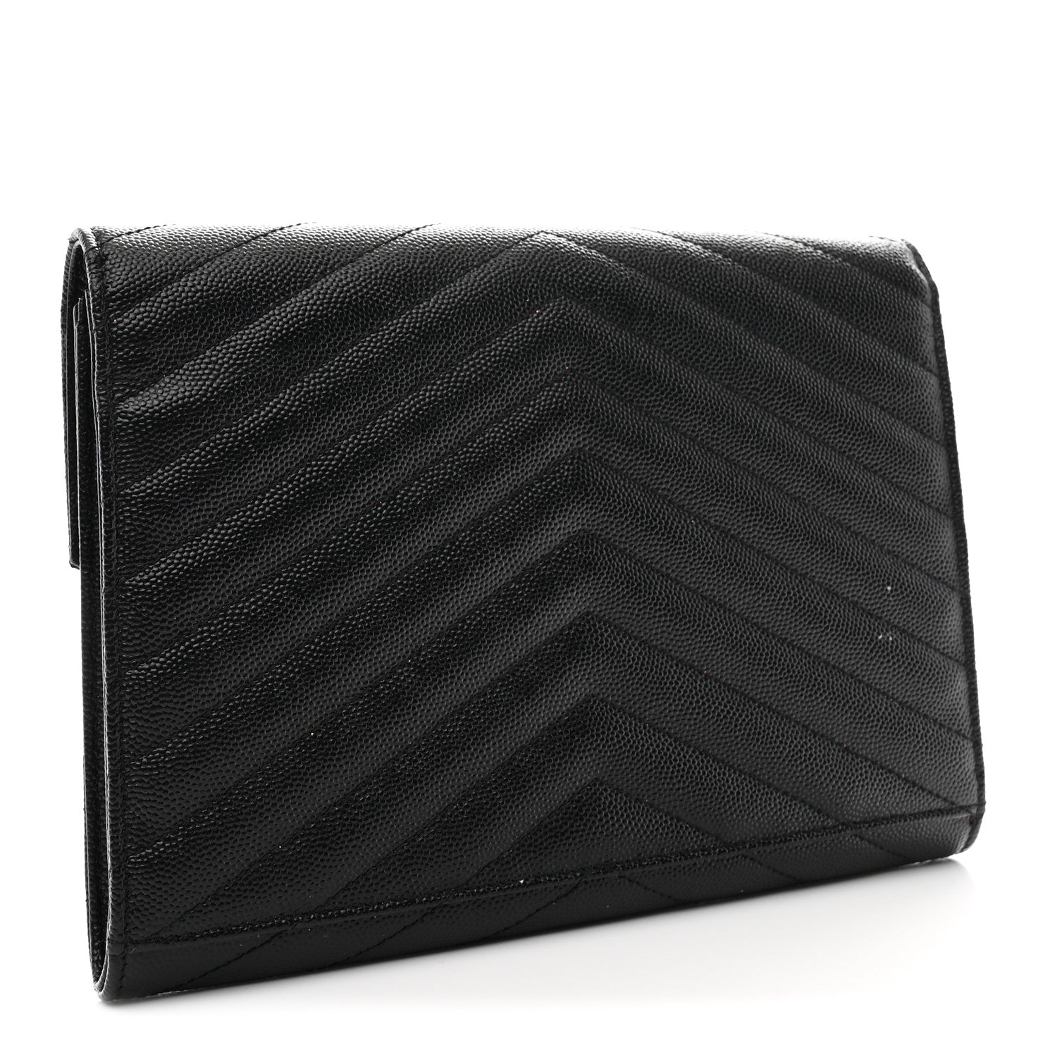 Grain De Poudre Matelasse Chevron Monogram Envelope Clutch Black
