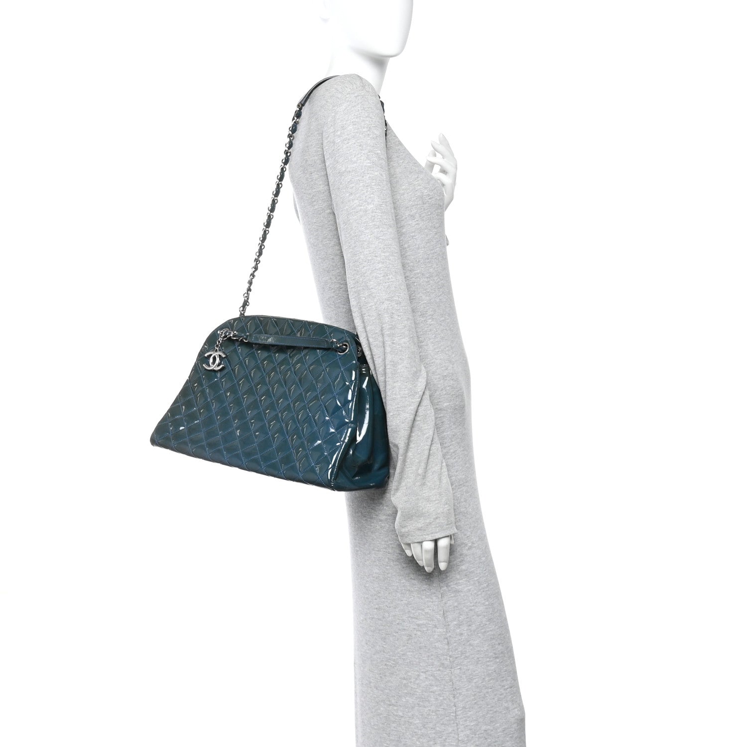 Patent Quilted Large Just Mademoiselle Bowling Bag Dark Blue