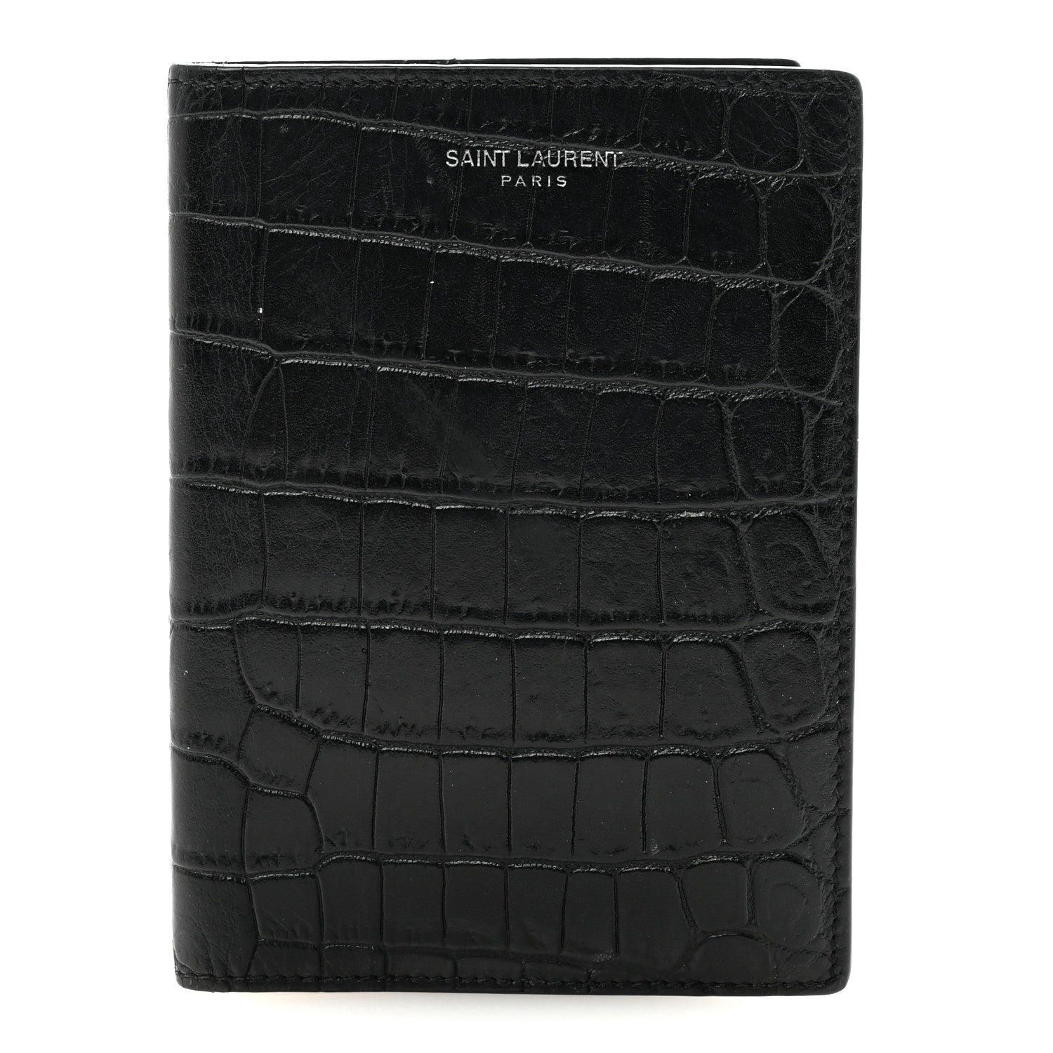 Crocodile Embossed Passport Holder Black