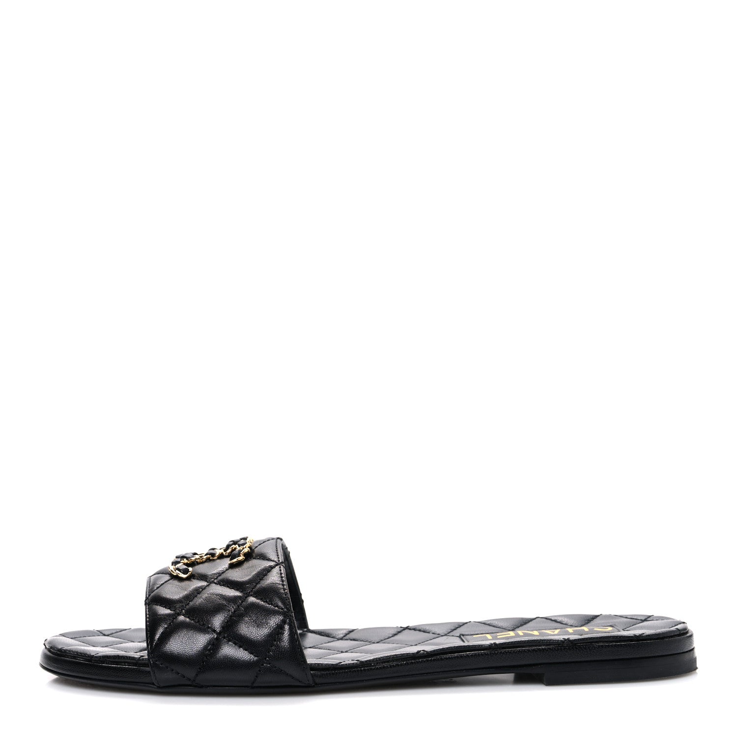 Shiny Goatskin Quilted CC Mules Sandals 40 Black