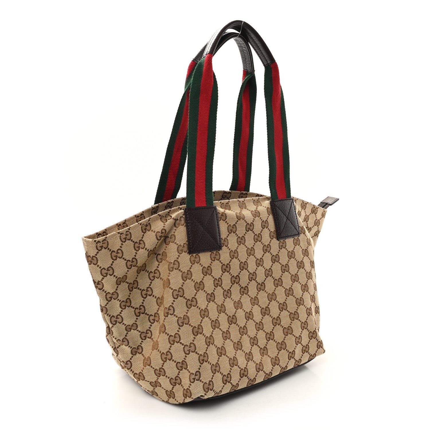 GG Monogram Medium Web Handle Bucket Tote Dark Brown