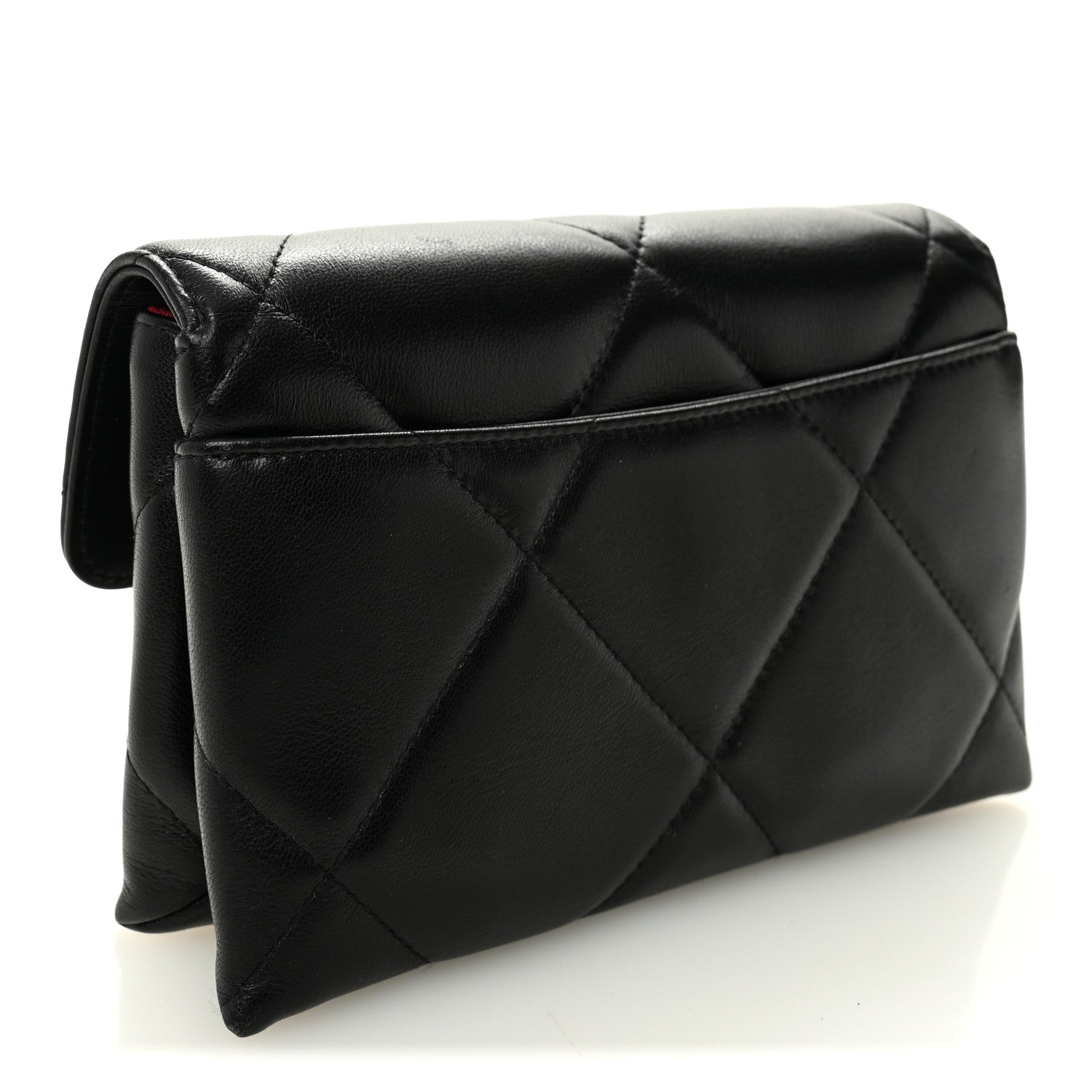 Lambskin Quilted Chanel 19 Flap Clutch Black