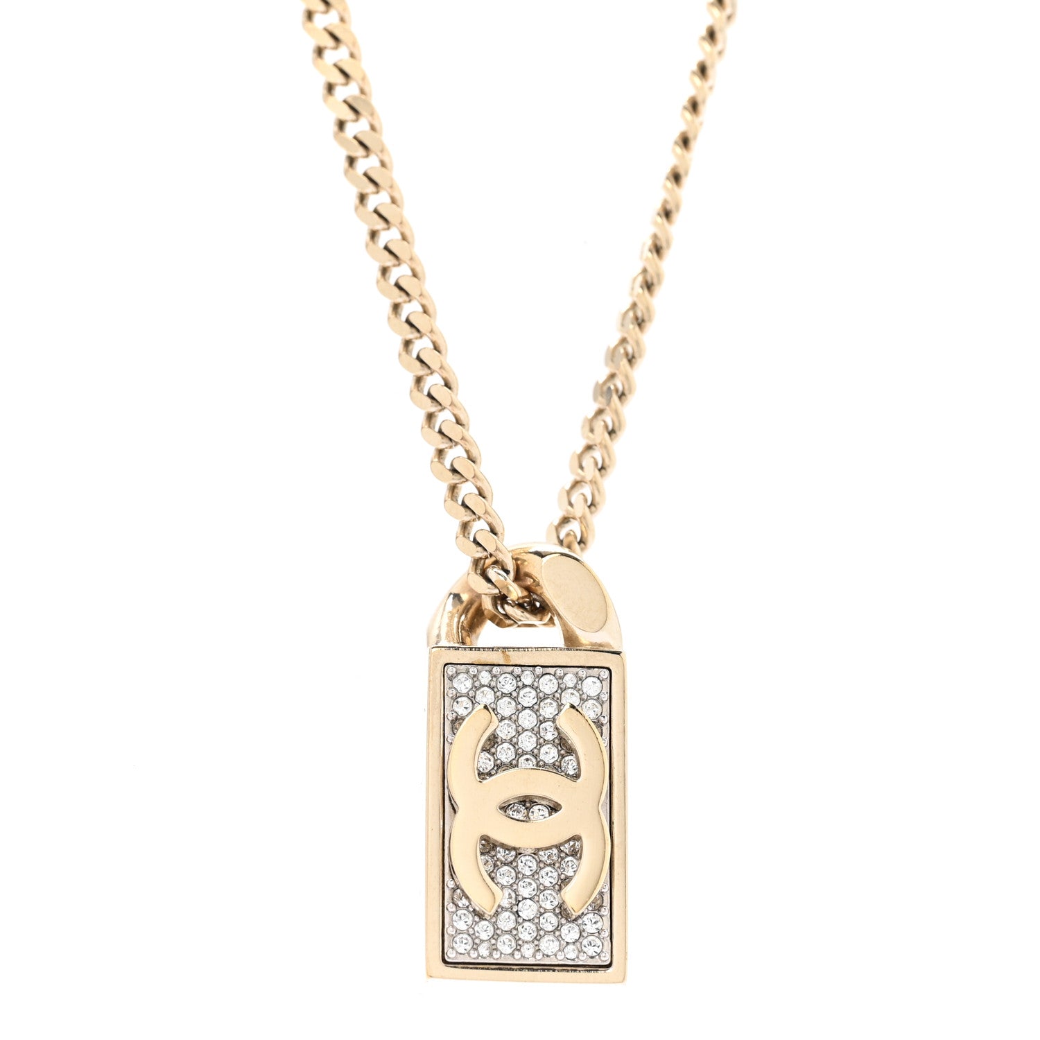 Crystal Dog Tag Charm Necklace Gold