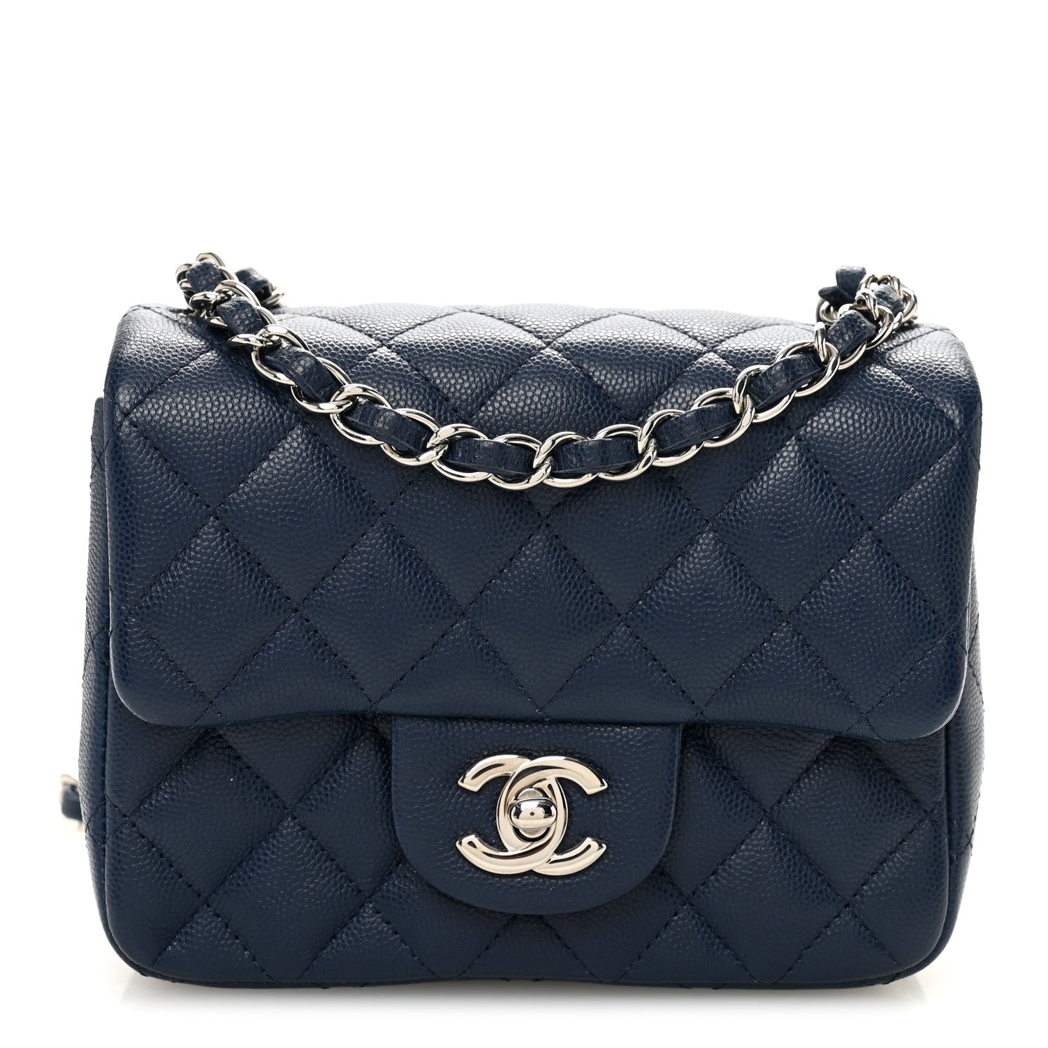 Caviar Quilted Mini Square Flap Navy