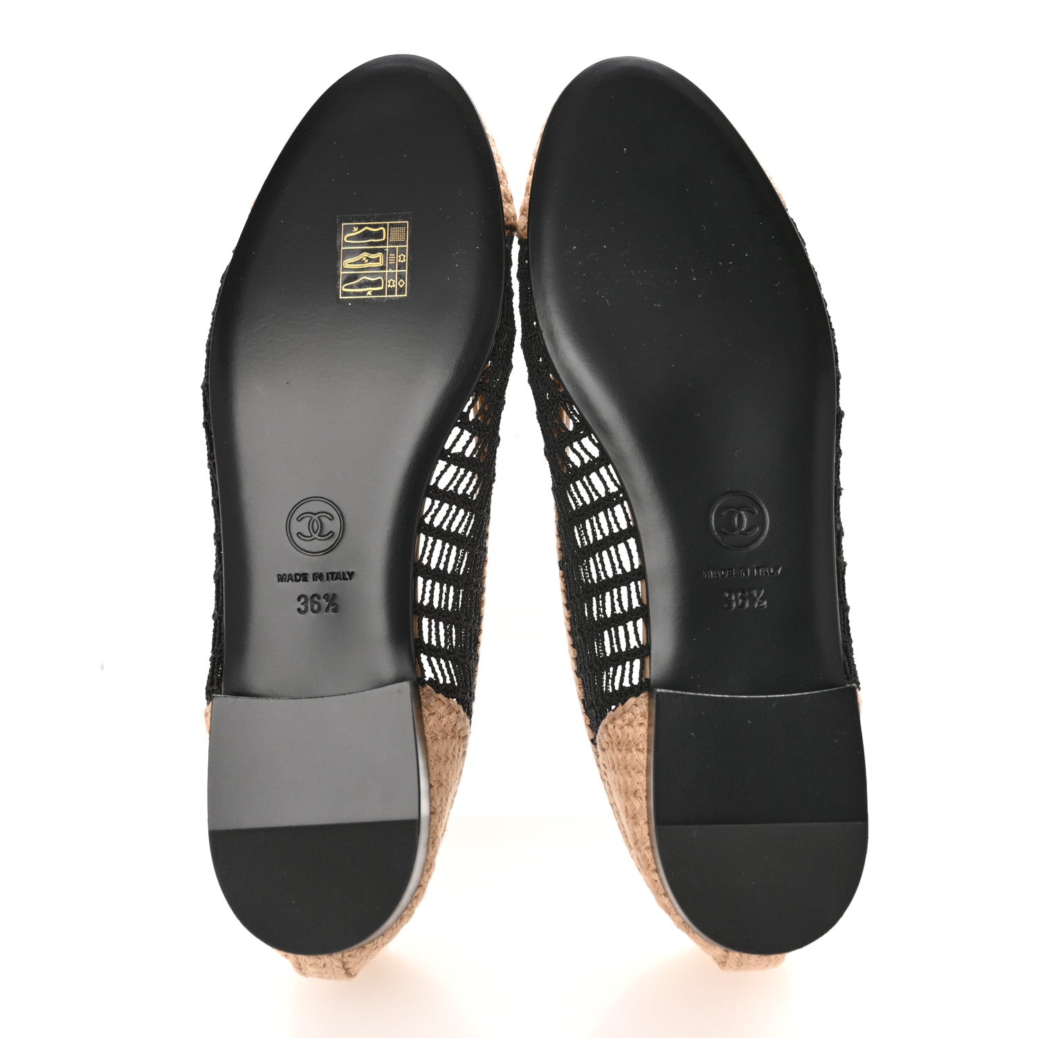 Raffia Cap Toe Ballerina Flats 36.5 Black Beige