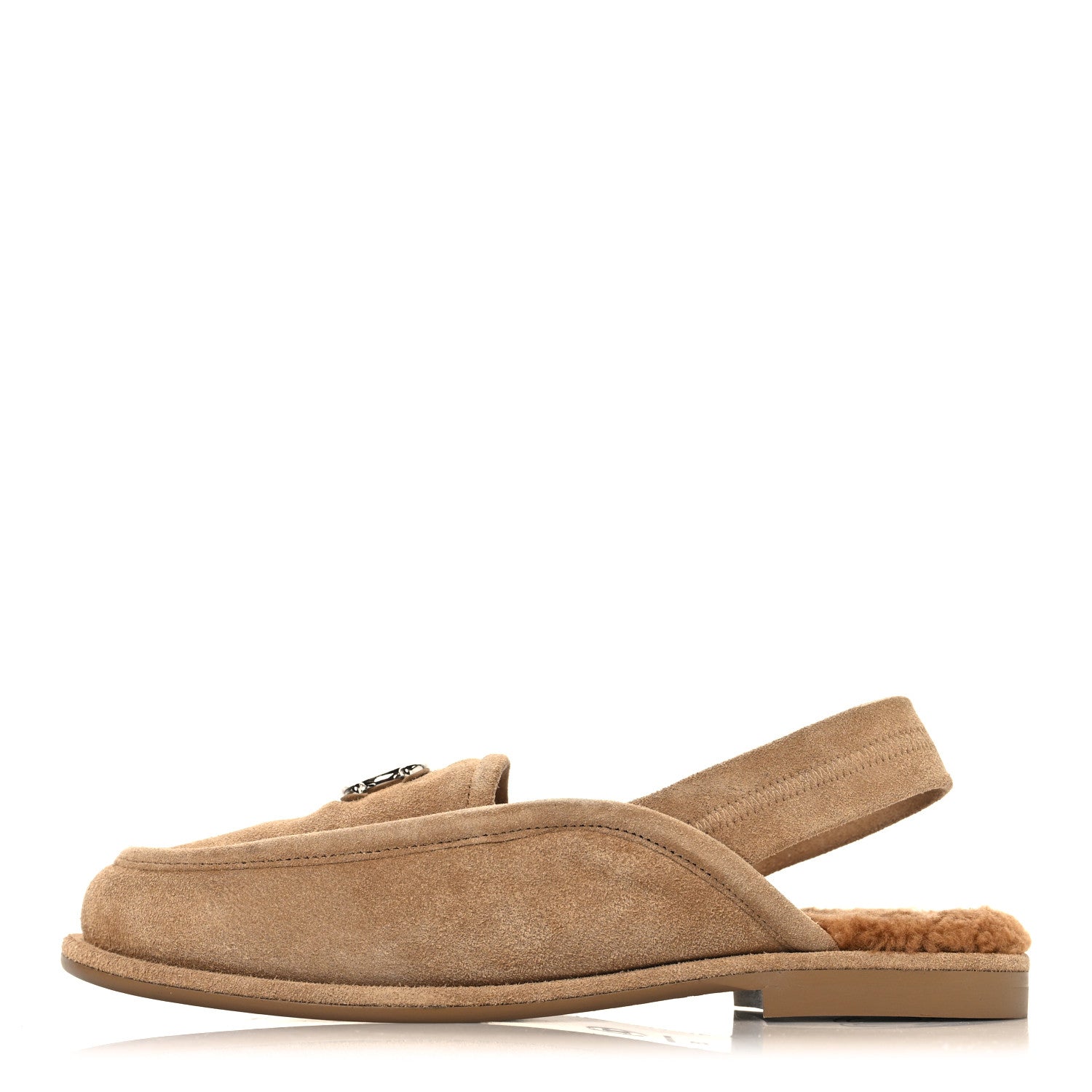 Suede Calfskin CC Slingback Loafers 35 Dark Beige